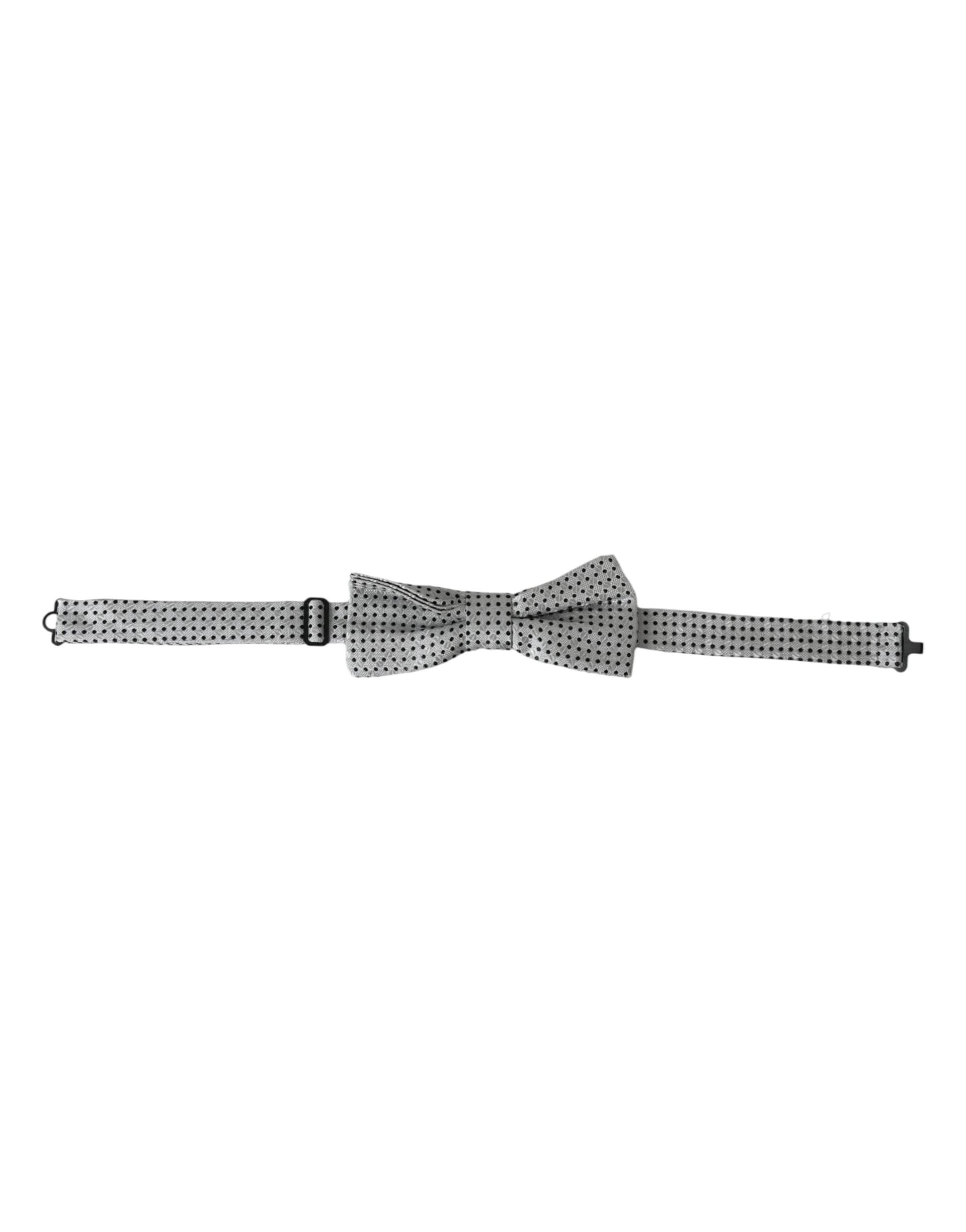 Dolce & Gabbana Gray Silk Polka Dot Adjustable Neck Men Papillon Bow Tie - 2