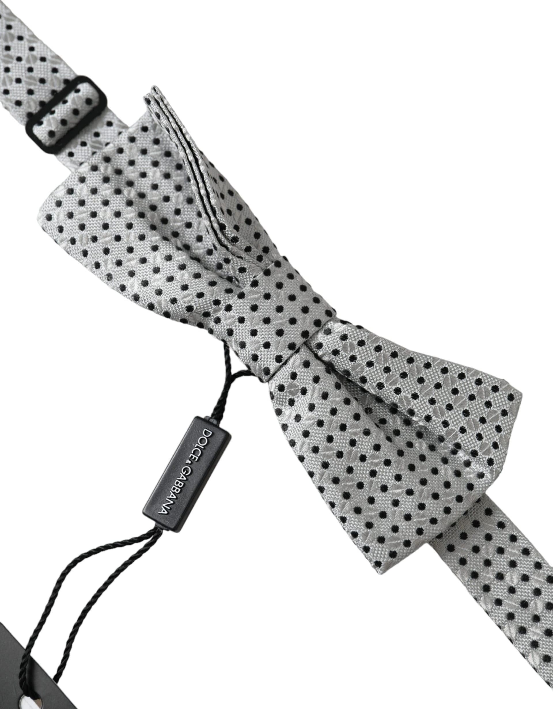 Dolce & Gabbana Gray Silk Polka Dot Adjustable Neck Men Papillon Bow Tie - 3