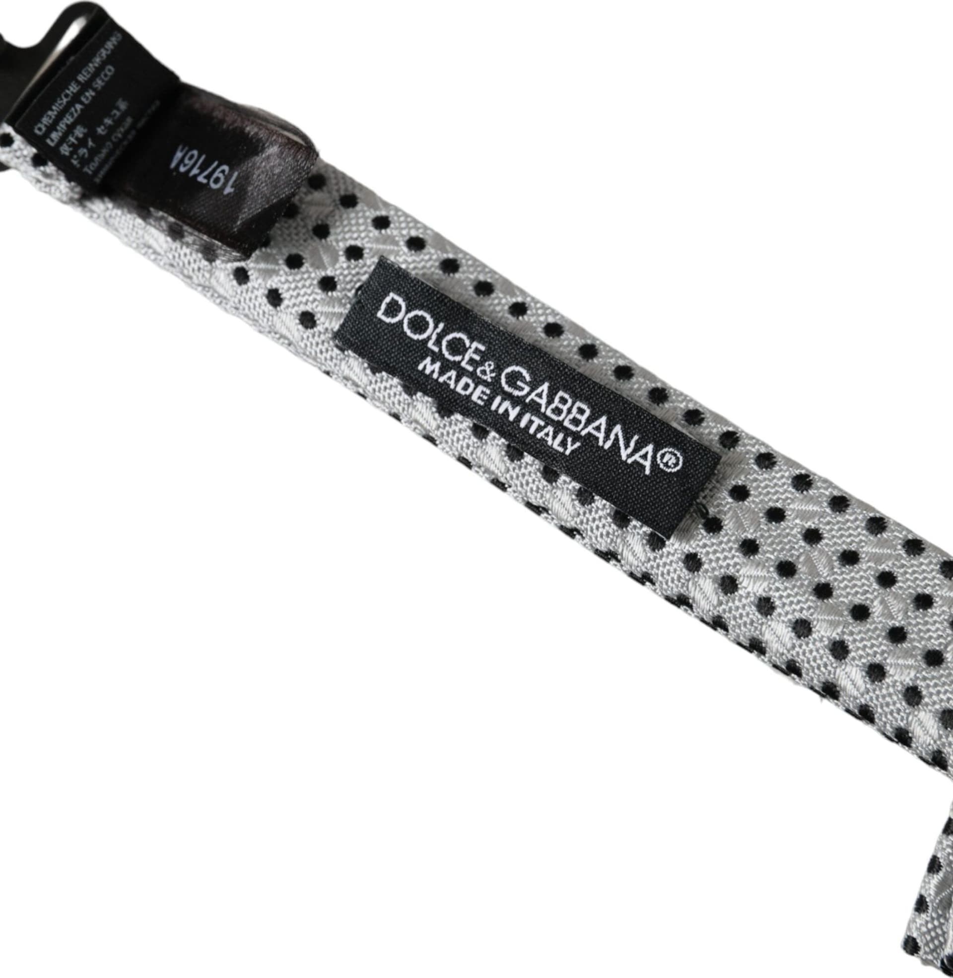 Dolce & Gabbana Gray Silk Polka Dot Adjustable Neck Men Papillon Bow Tie - 5