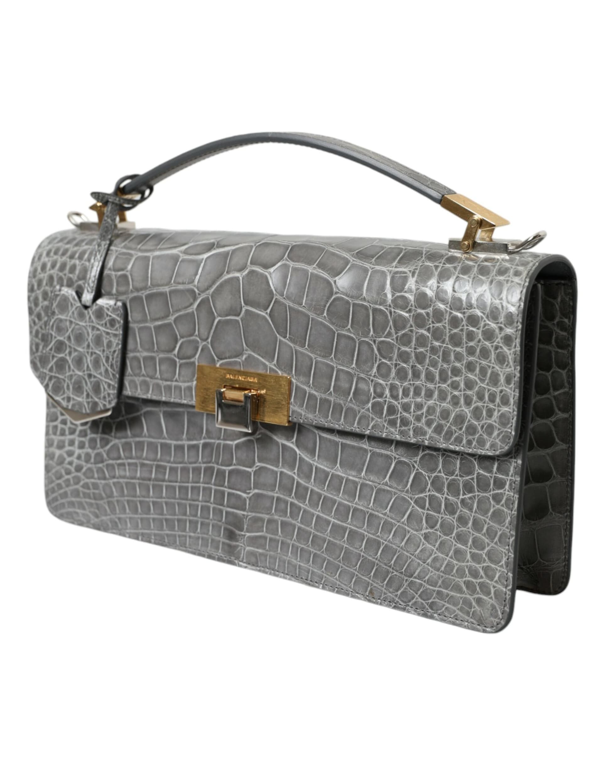 Balenciaga Gray Exotic Leather Medium Shoulder Hand Purse Bag - 2