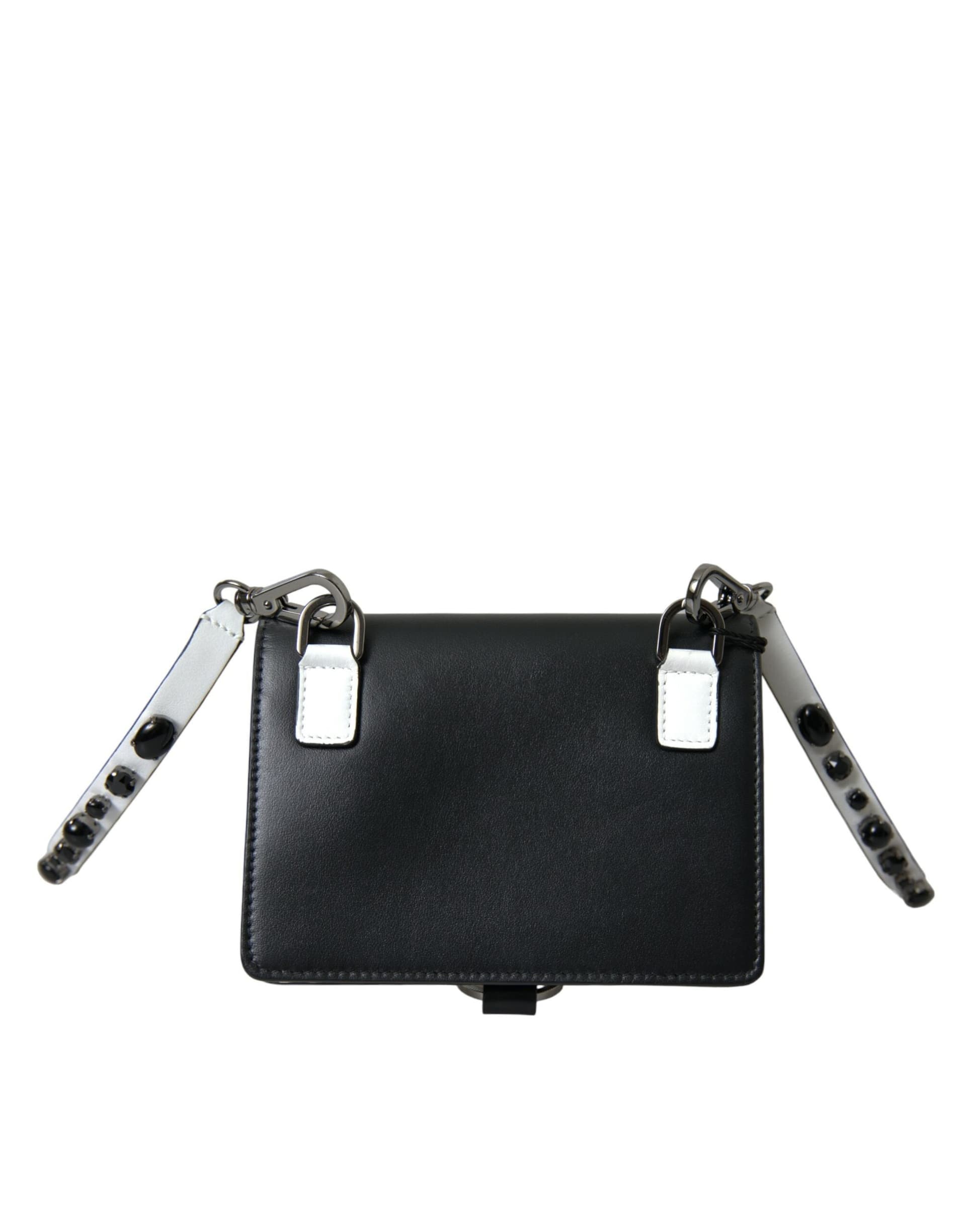 Dolce & Gabbana Black White Leather Crystal Embellished Cardholder Wallet - 3