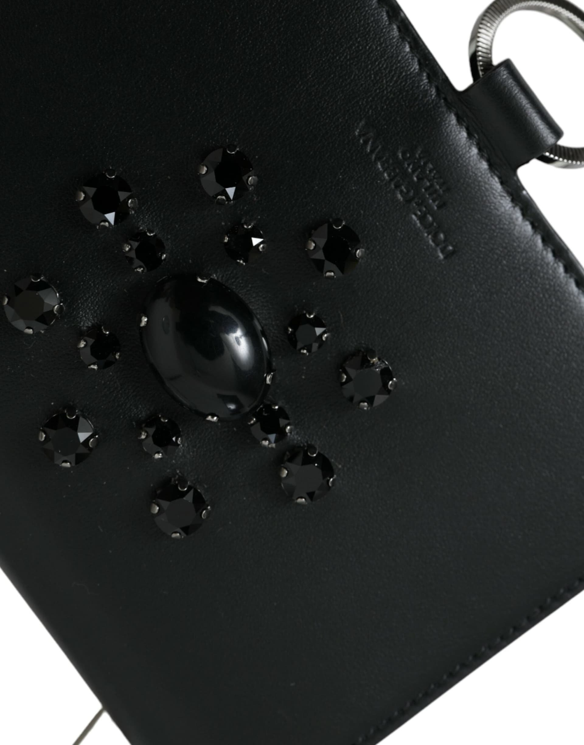 Dolce & Gabbana Black White Leather Crystal Embellished Cardholder Wallet - 5