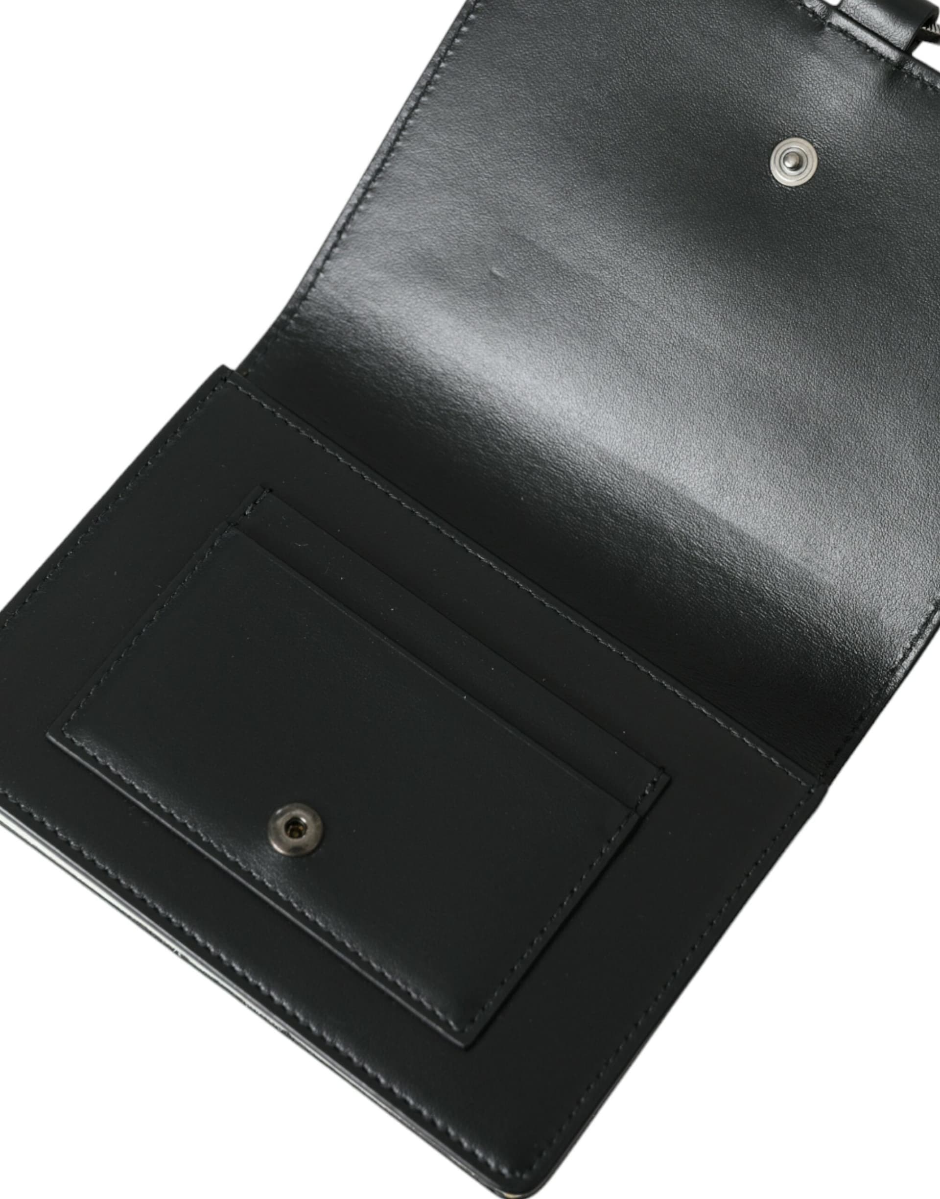 Dolce & Gabbana Black White Leather Crystal Embellished Cardholder Wallet - 7