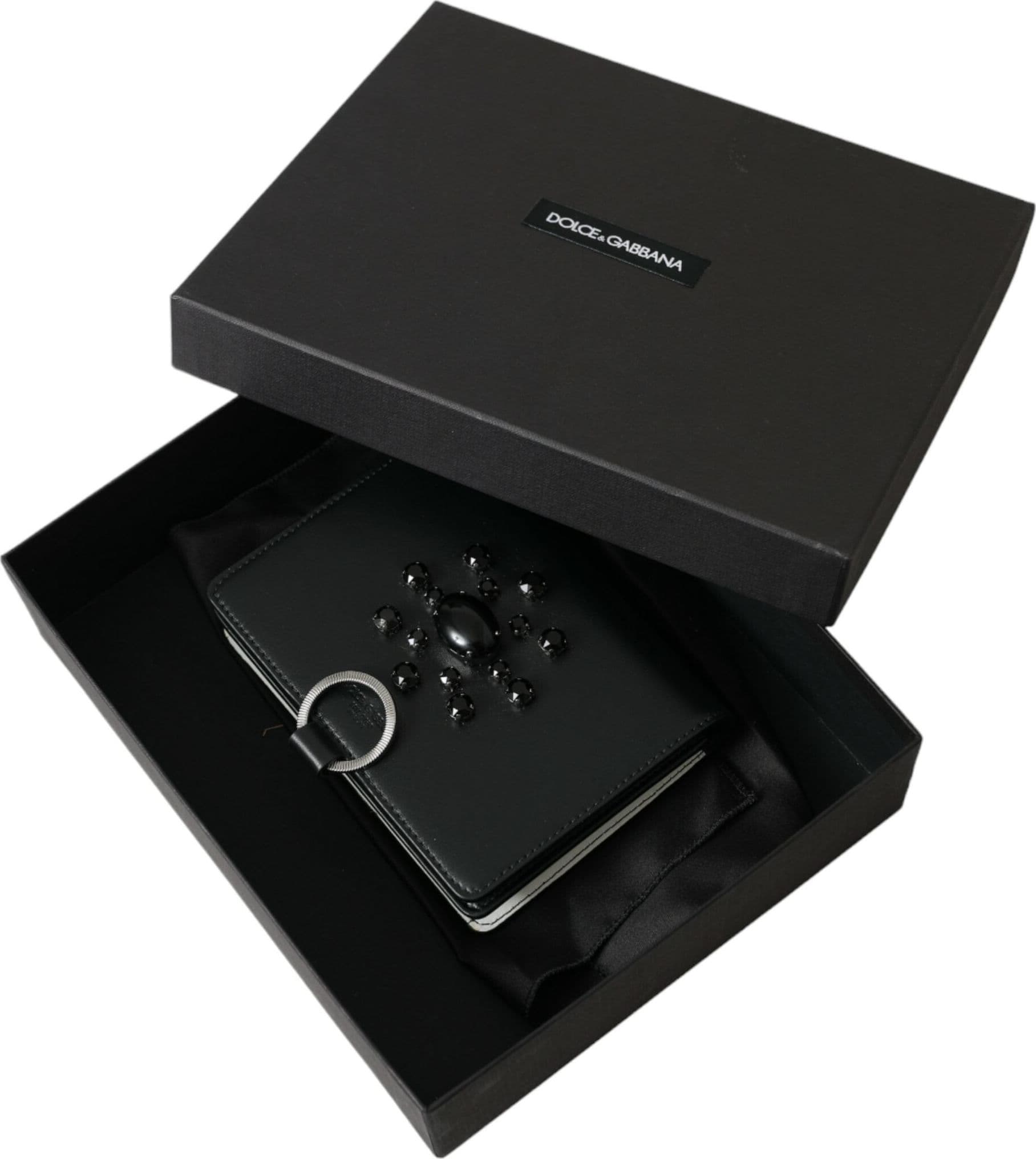 Dolce & Gabbana Black White Leather Crystal Embellished Cardholder Wallet - 8