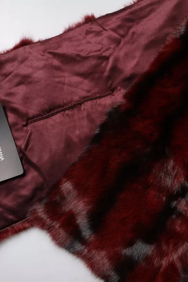 Dolce & Gabbana Black Red Stripe Fur Shawl Neck Wrap Scarf - 4
