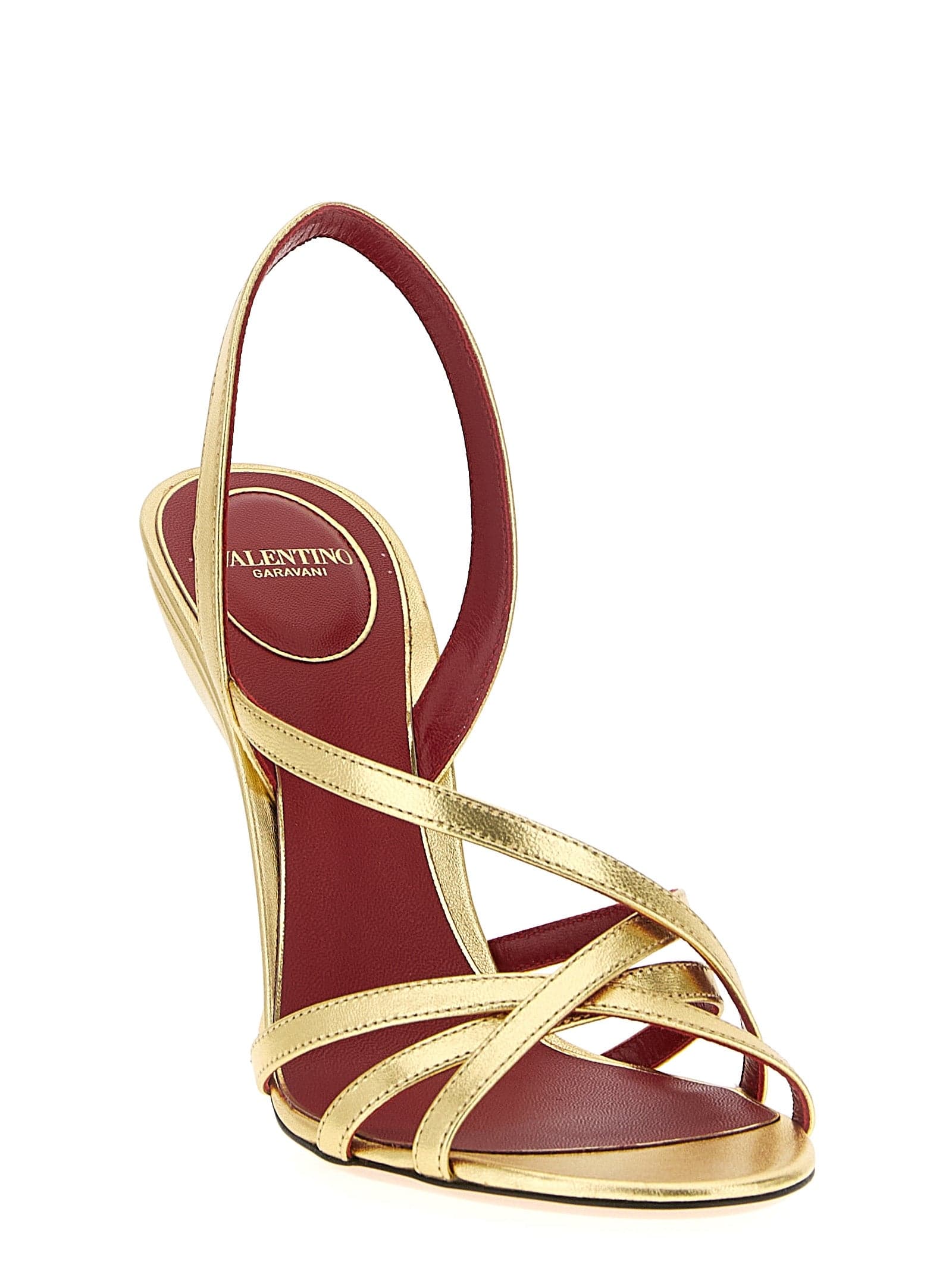 Valentino Garavani Gold Lambskin Stiletto Heel Sandals - 2