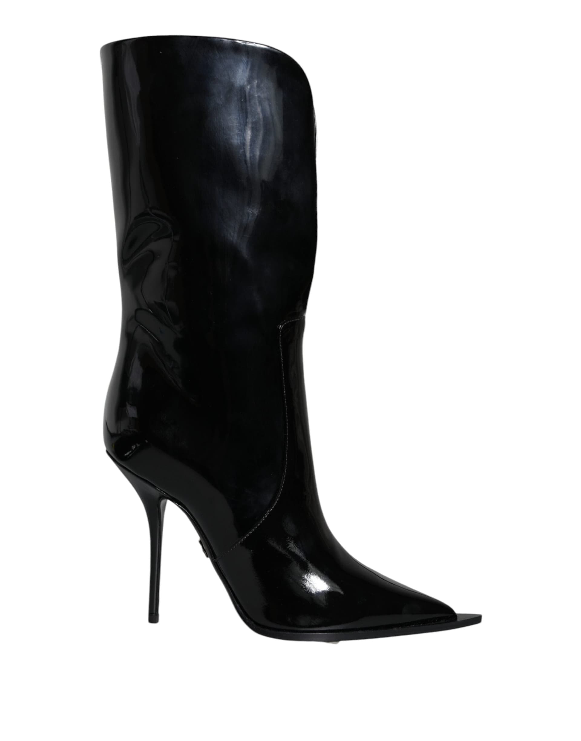 Dolce & Gabbana Black Patent Leather Mid Calf Boots Shoes - 4