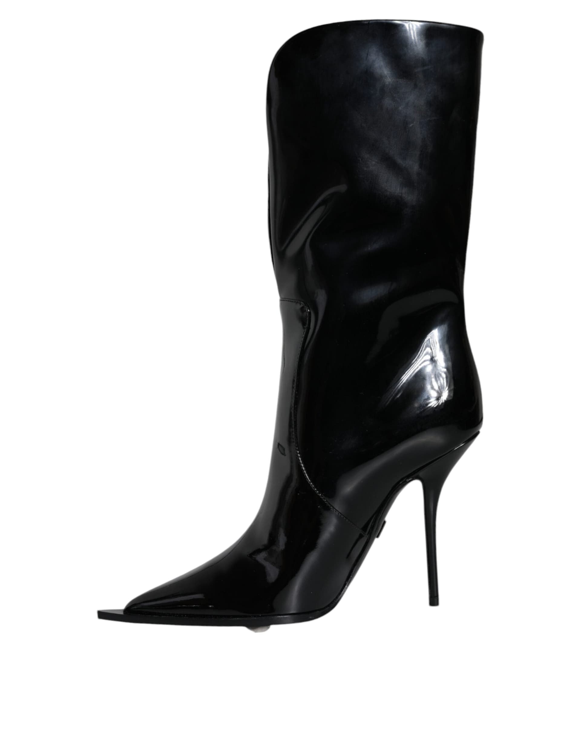 Dolce & Gabbana Black Patent Leather Mid Calf Boots Shoes - 5