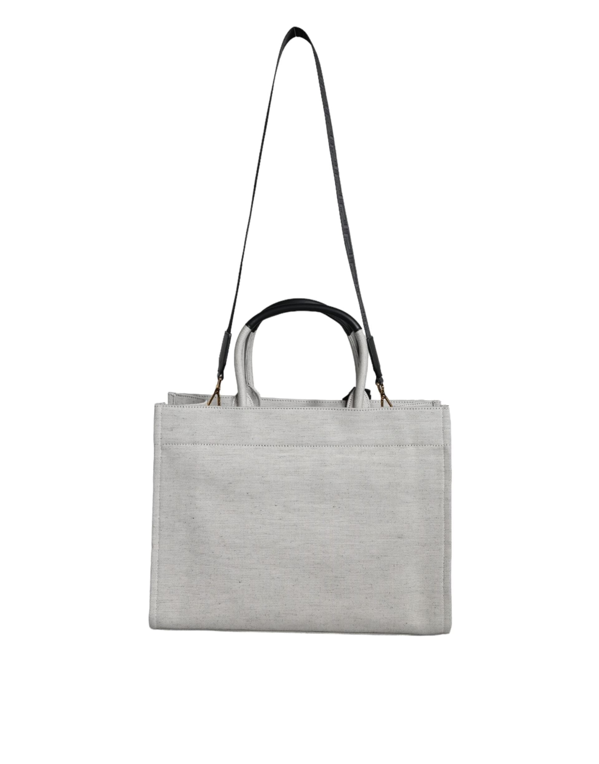 Versace White Top Handle Canvas Leather Logo Crossbody Tote Bag - 3