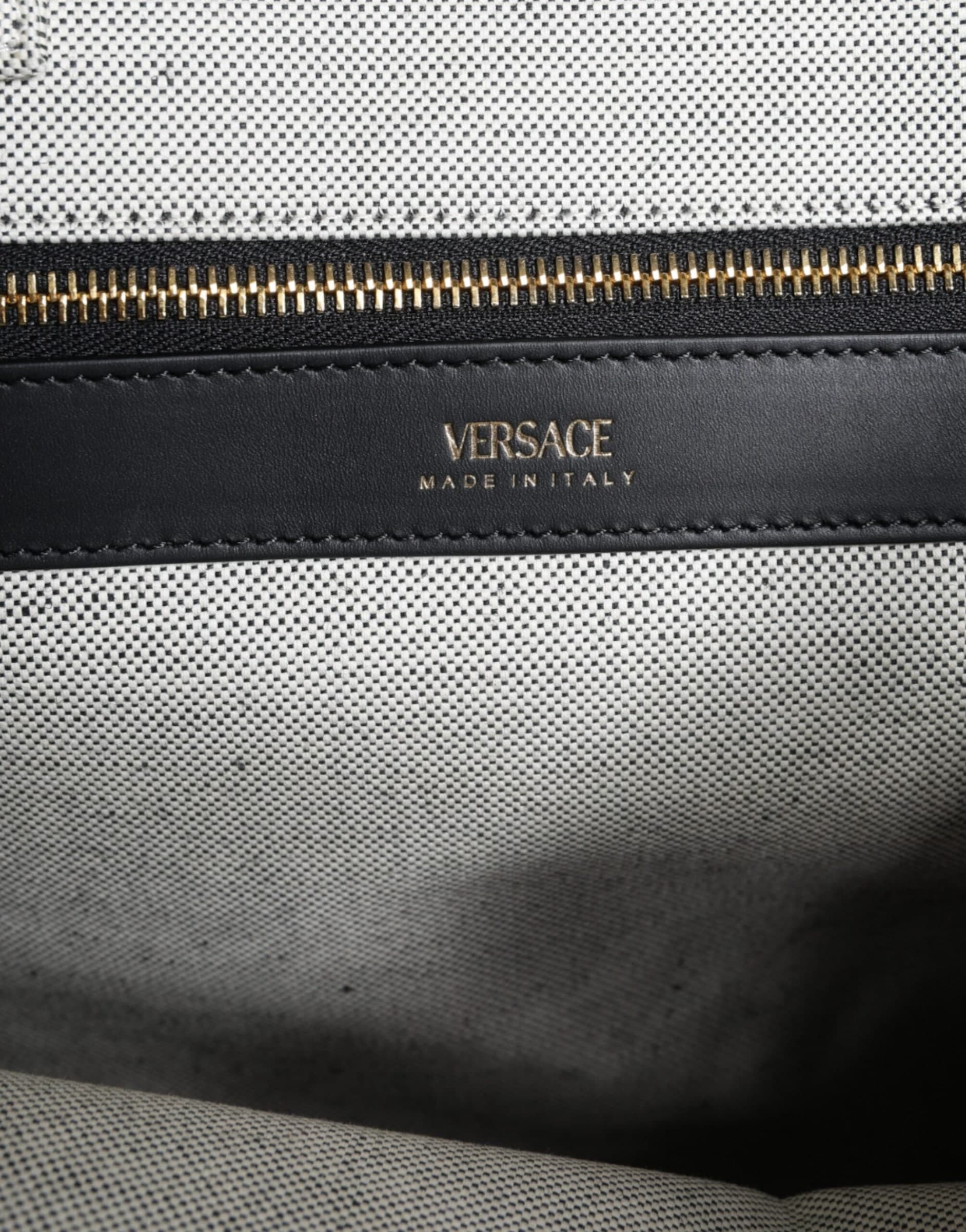 Versace White Top Handle Canvas Leather Logo Crossbody Tote Bag - 4