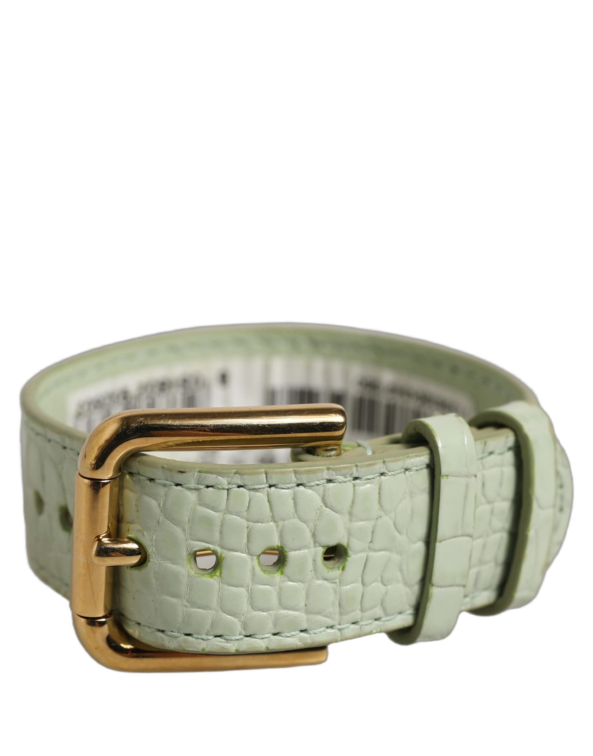 Dolce & Gabbana Green Embossed Leather Gold Buckle Belt Strap Bracelet - 2