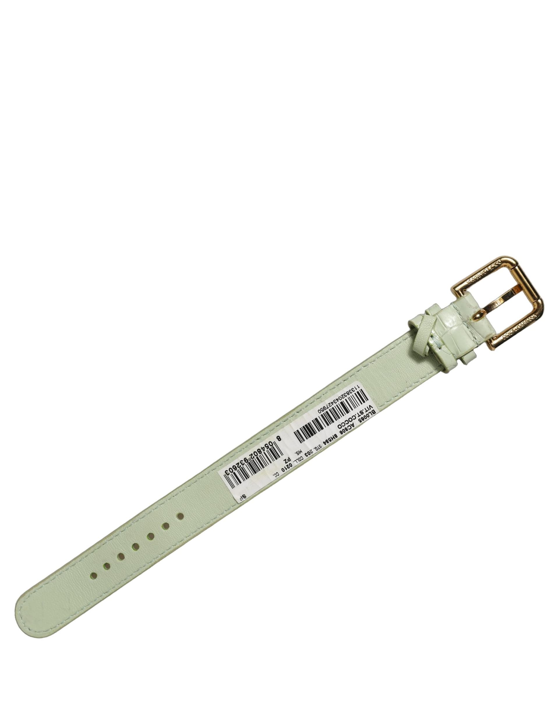 Dolce & Gabbana Green Embossed Leather Gold Buckle Belt Strap Bracelet - 4