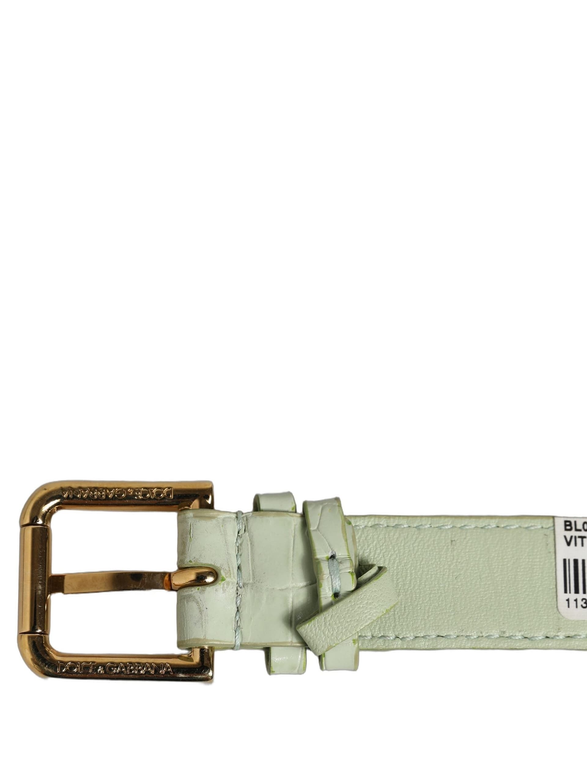 Dolce & Gabbana Green Embossed Leather Gold Buckle Belt Strap Bracelet - 6