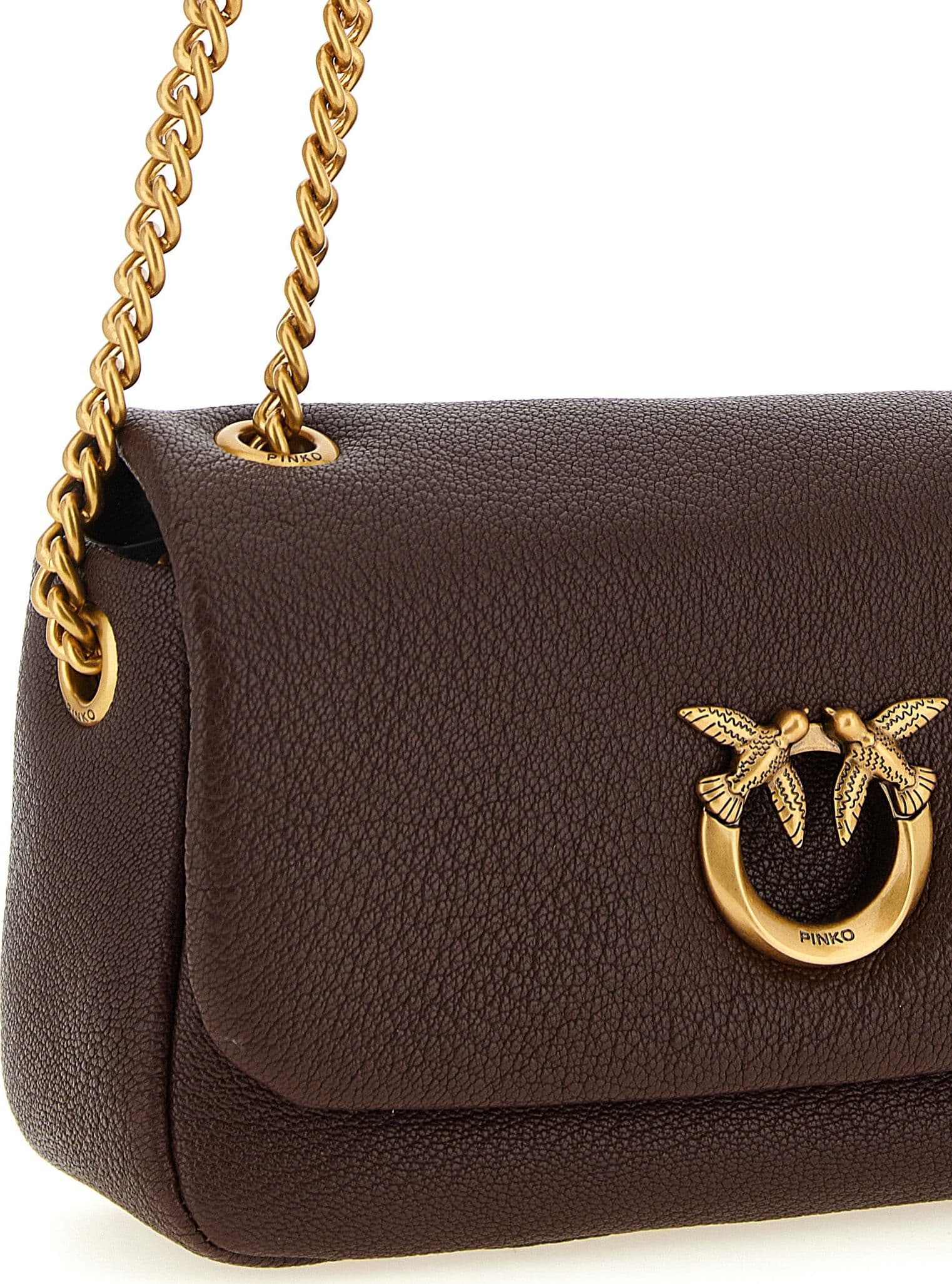 PINKO Brown Lamb Leather Shoulder Bag - 3