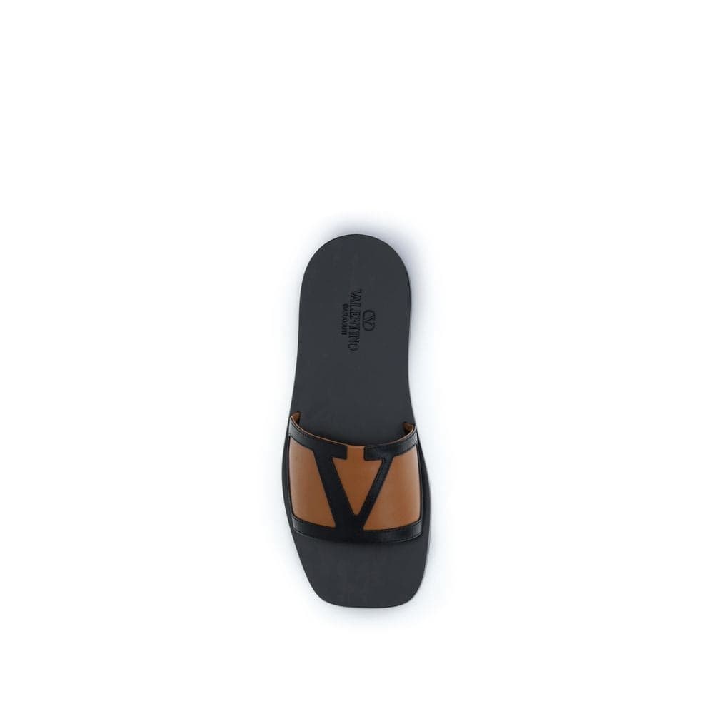 Valentino Garavani Black Calf Leather Bos Taurus Flat Sandals - 4