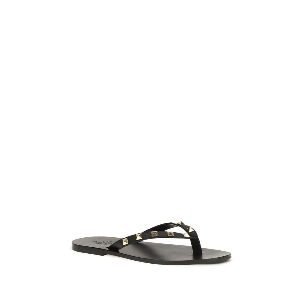 Valentino Garavani Black Calf Leather Bos Taurus Flip-Flop Sandals - 2