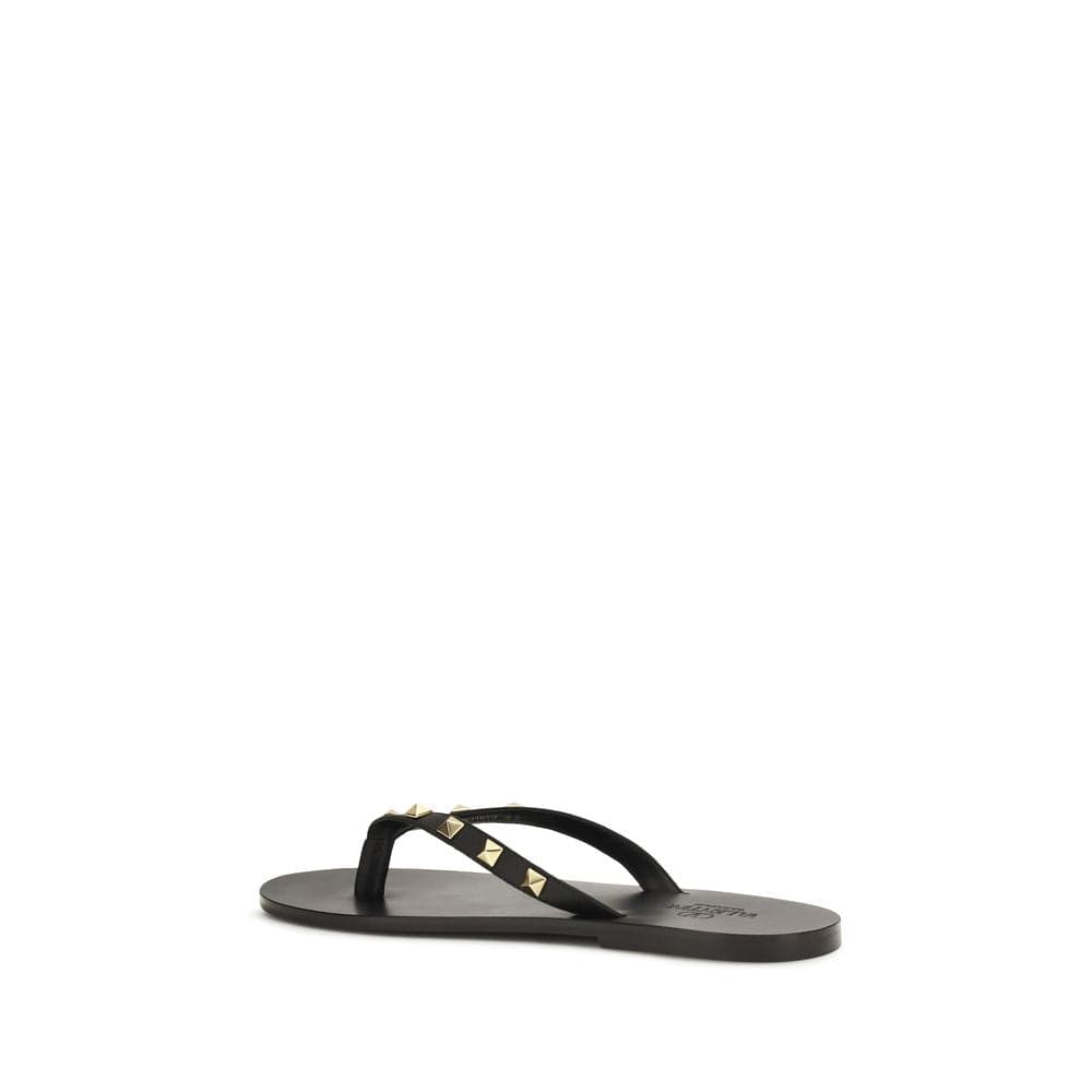 Valentino Garavani Black Calf Leather Bos Taurus Flip-Flop Sandals - 3
