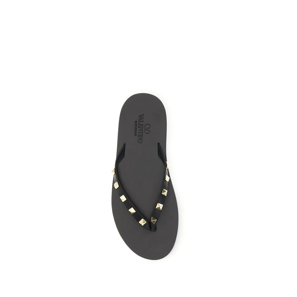 Valentino Garavani Black Calf Leather Bos Taurus Flip-Flop Sandals - 4