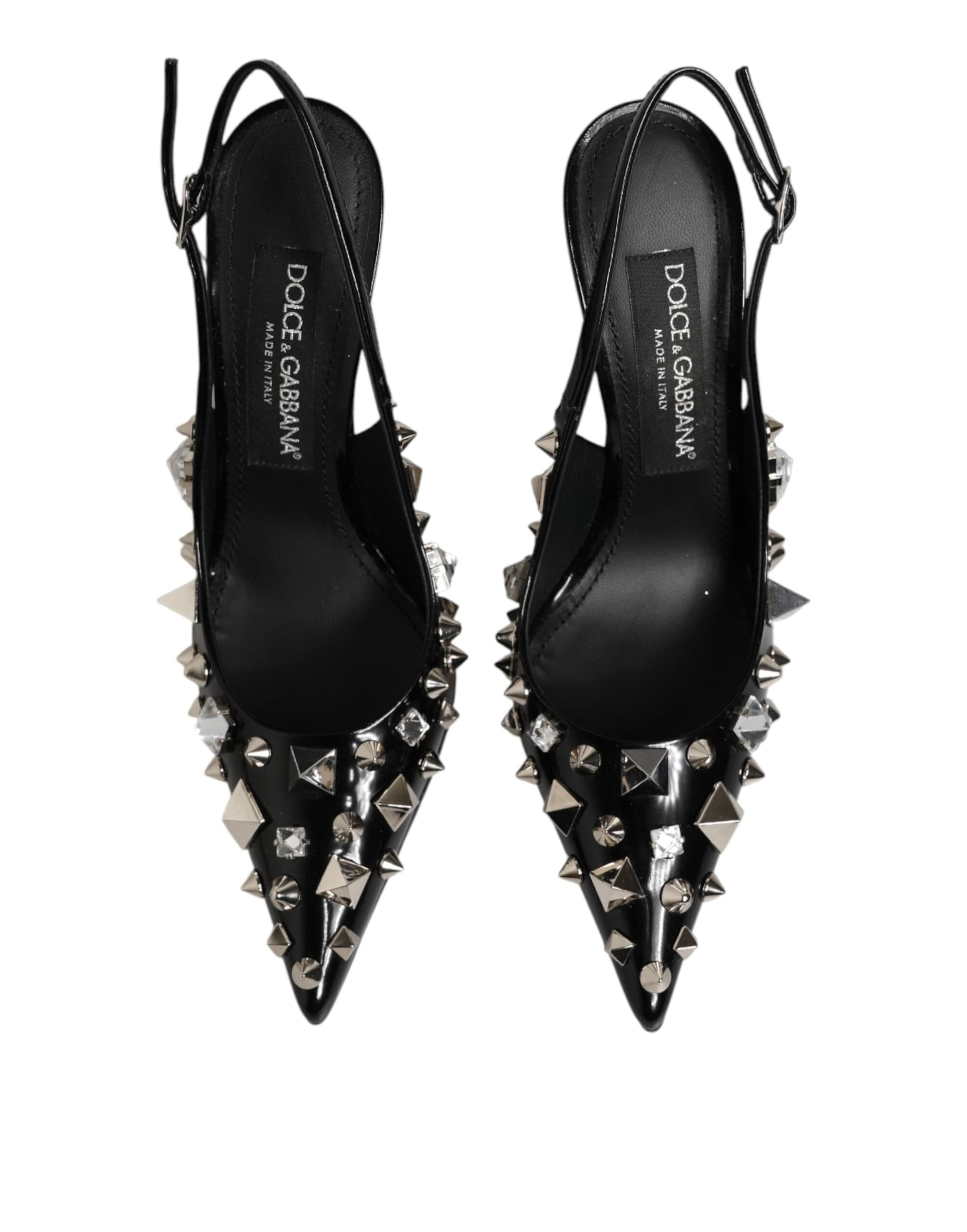 Dolce & Gabbana Black Studded Leather Heels Slingbacks Shoes - 2
