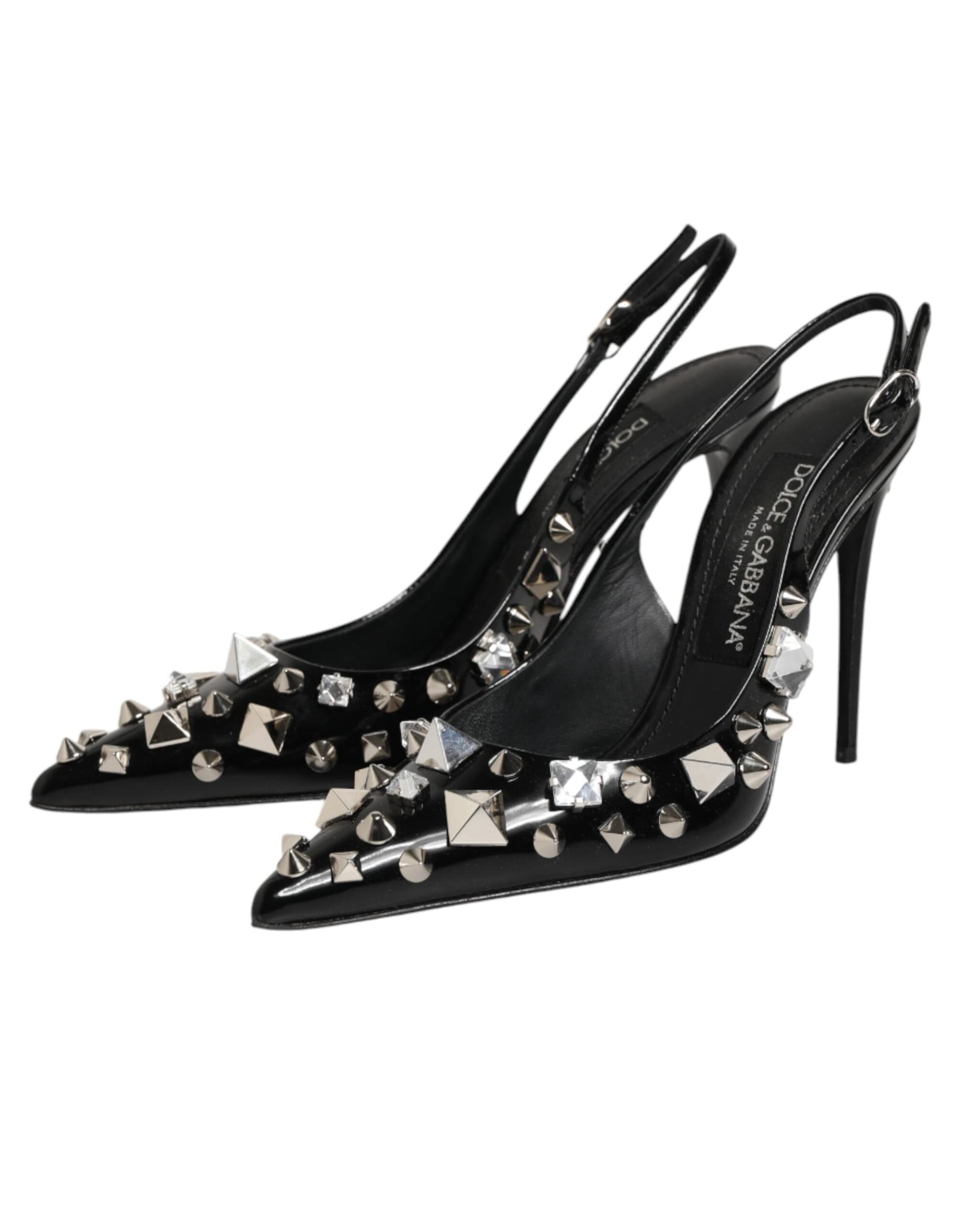 Dolce & Gabbana Black Studded Leather Heels Slingbacks Shoes - 3