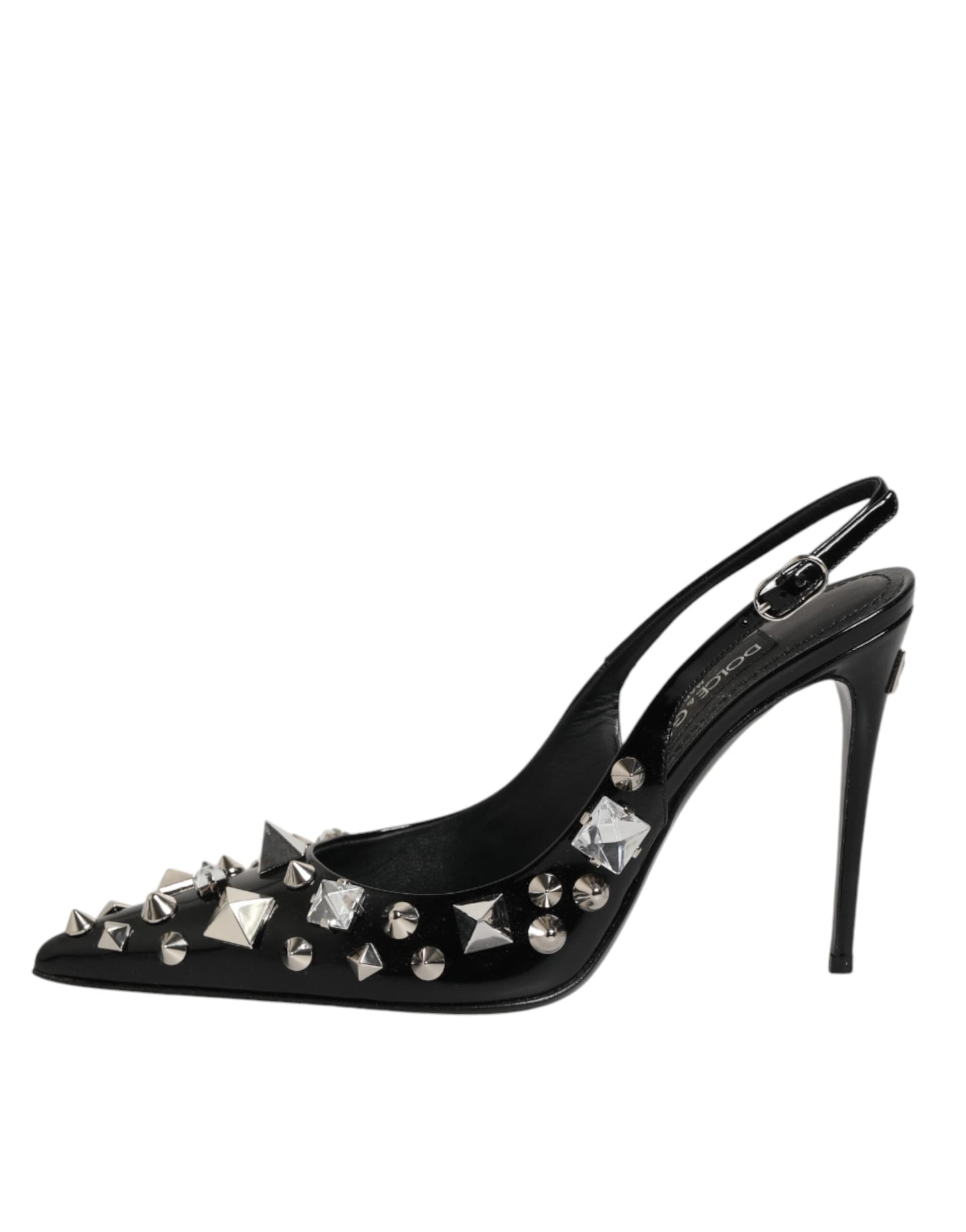 Dolce & Gabbana Black Studded Leather Heels Slingbacks Shoes - 5