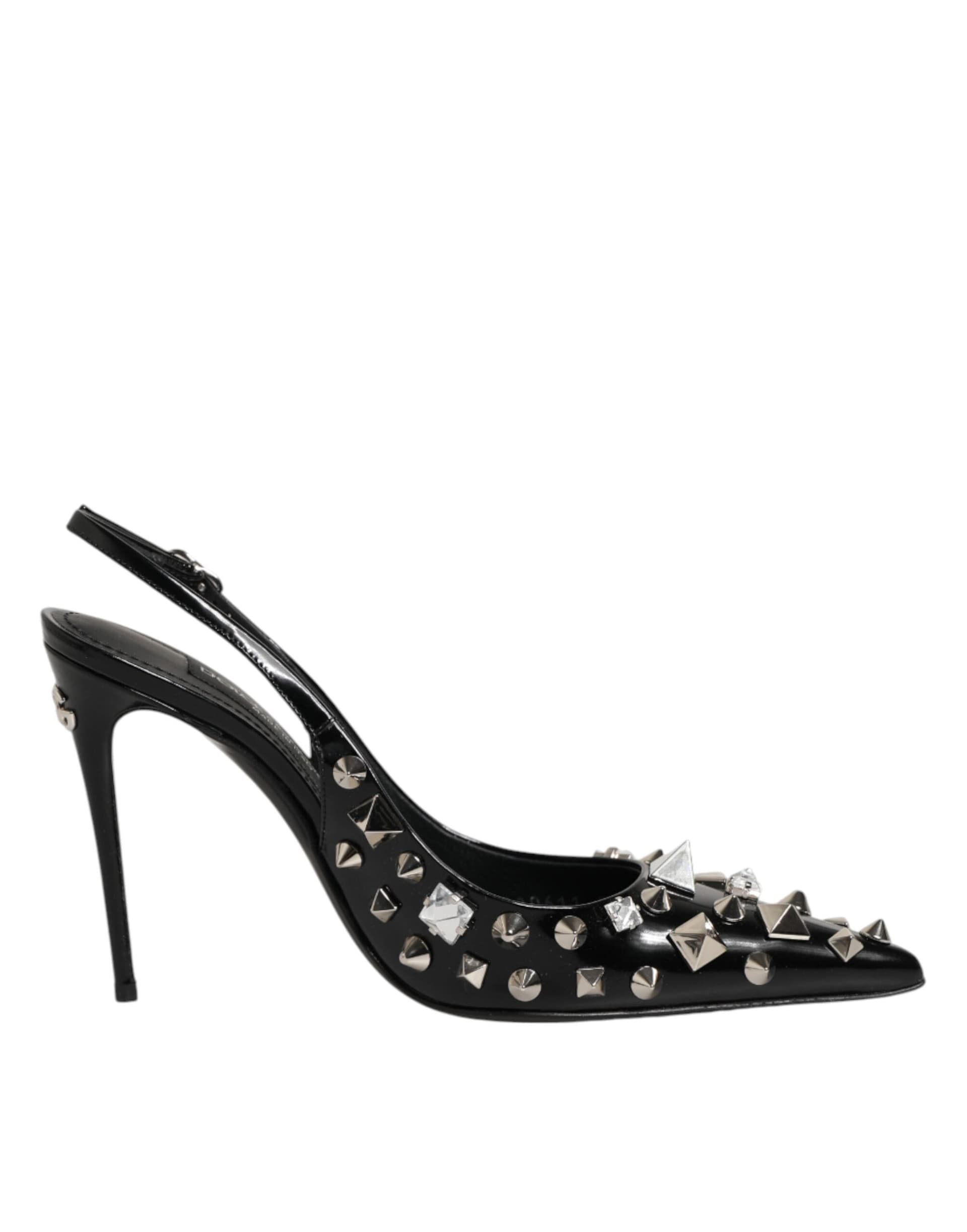 Dolce & Gabbana Black Studded Leather Heels Slingbacks Shoes - 6