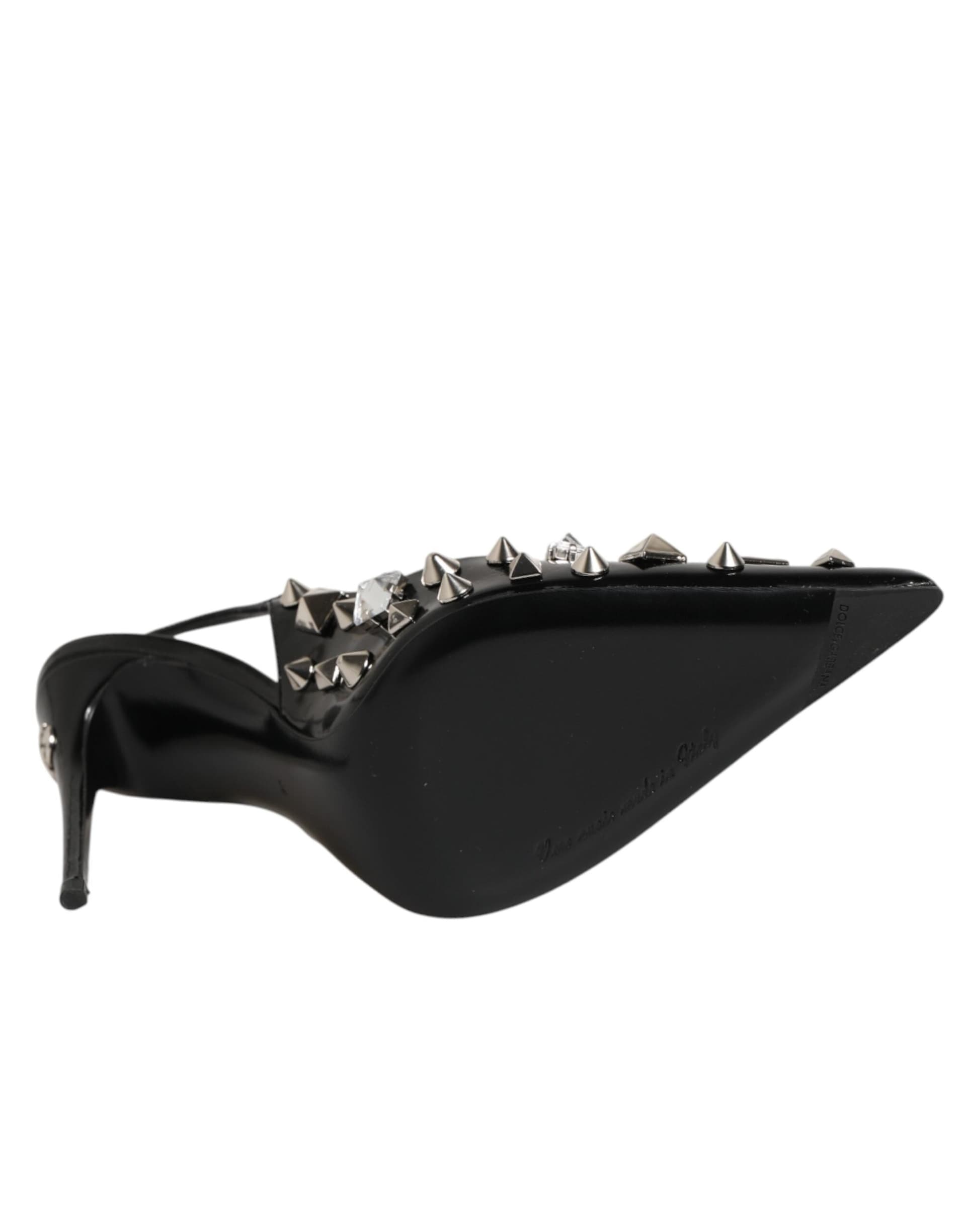 Dolce & Gabbana Black Studded Leather Heels Slingbacks Shoes - 8