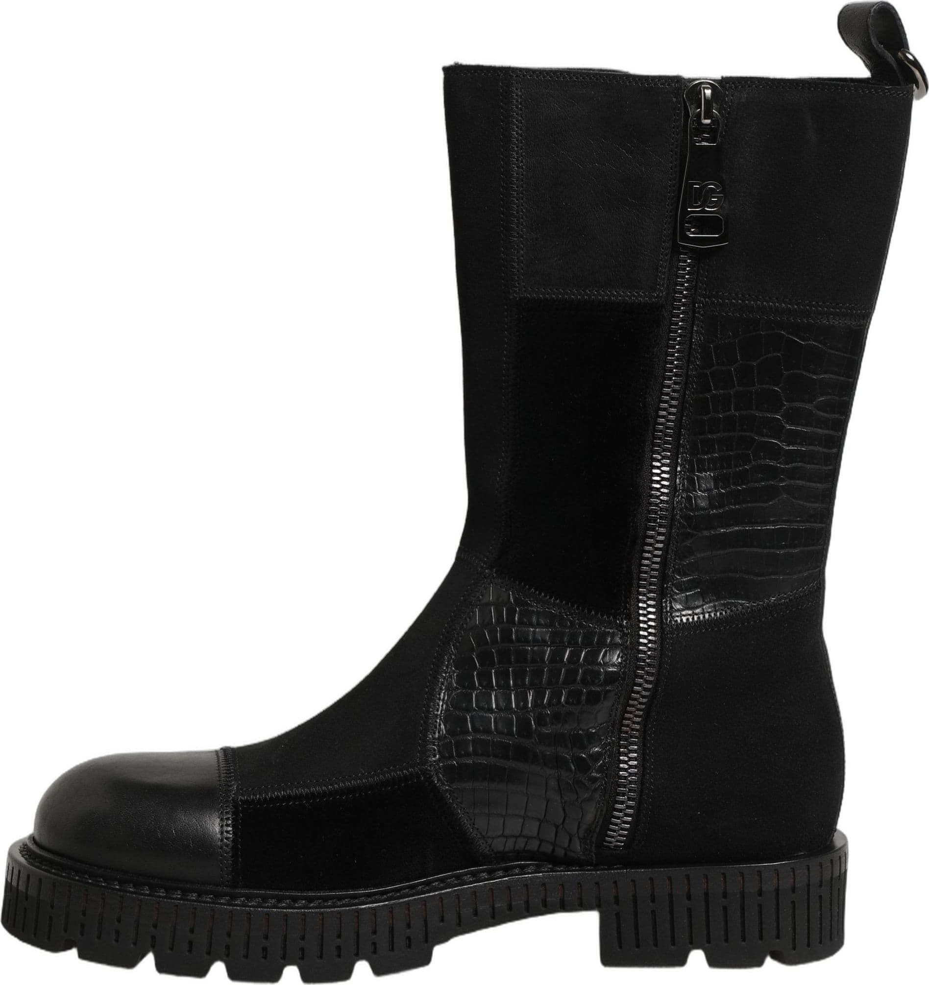 Dolce & Gabbana Black Patchwork Leather Mid Calf Boots Shoes - 3
