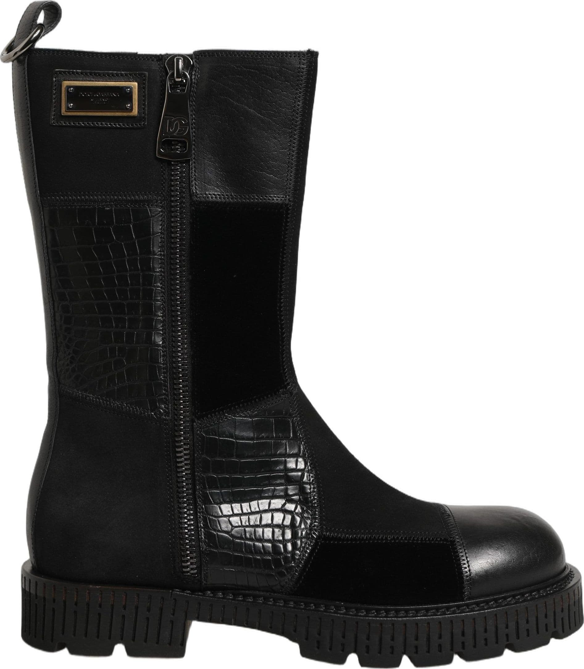 Dolce & Gabbana Black Patchwork Leather Mid Calf Boots Shoes - 4