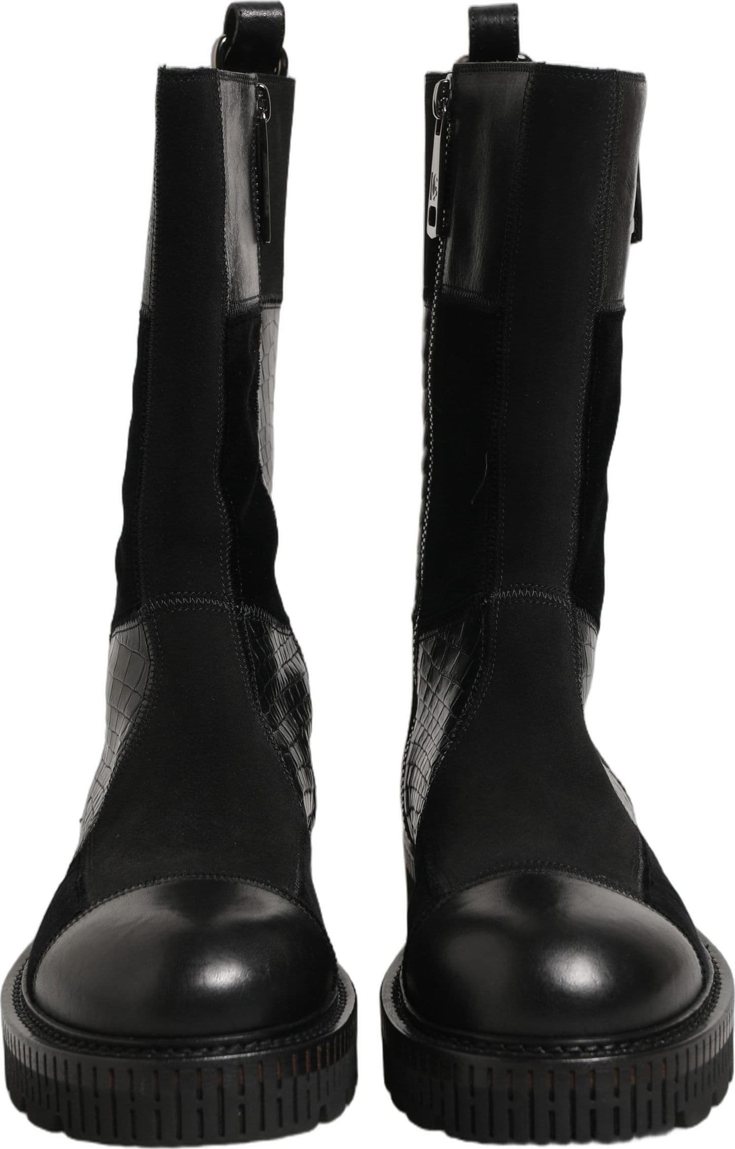 Dolce & Gabbana Black Patchwork Leather Mid Calf Boots Shoes - 7