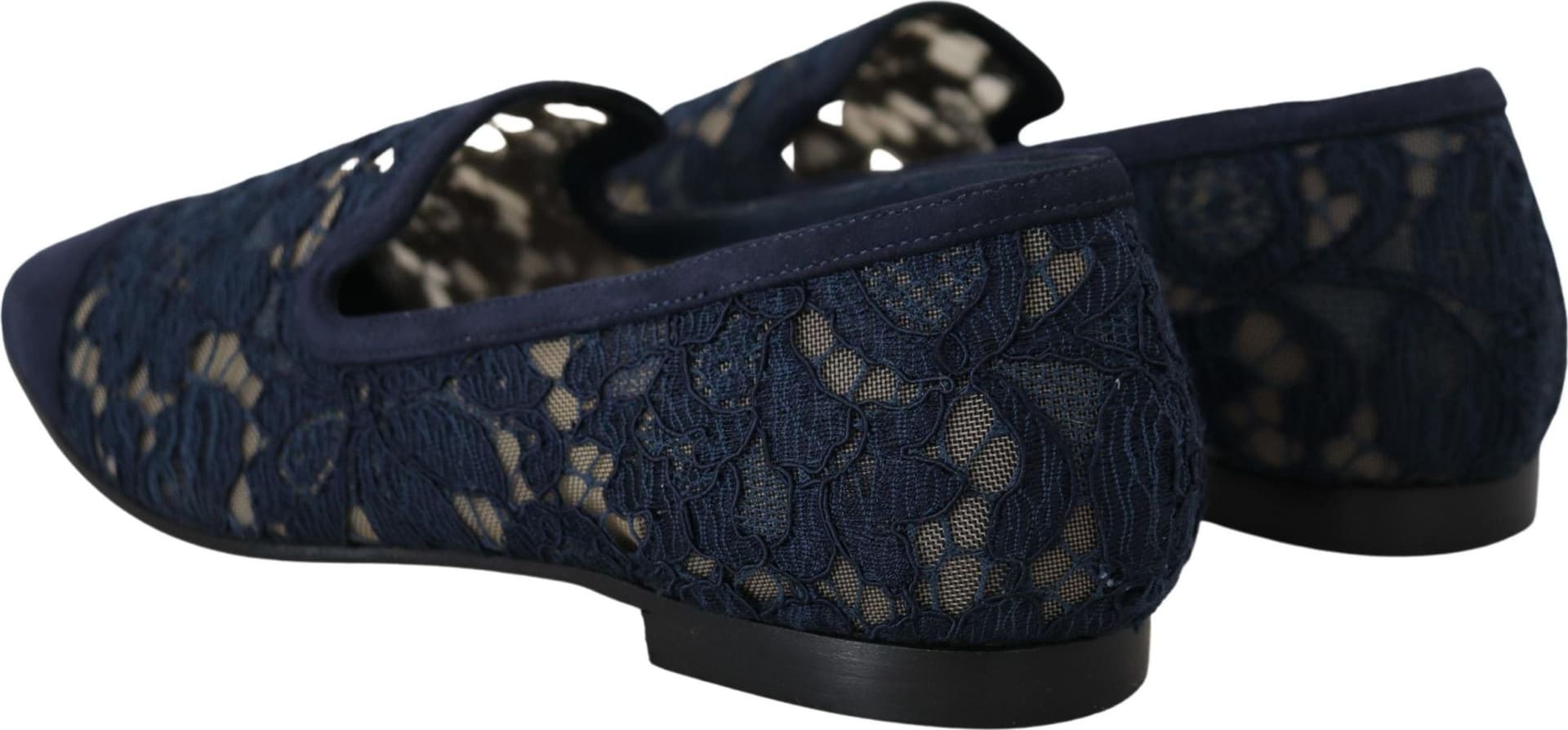 Dolce & Gabbana Blue Floral Lace Slip Ons Loafers Flats Shoes - 2