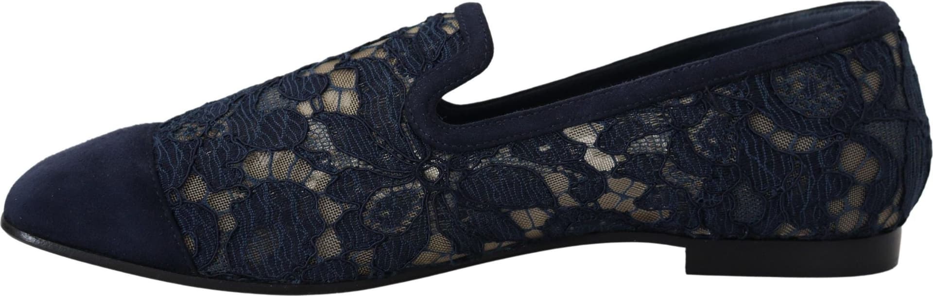 Dolce & Gabbana Blue Floral Lace Slip Ons Loafers Flats Shoes - 3