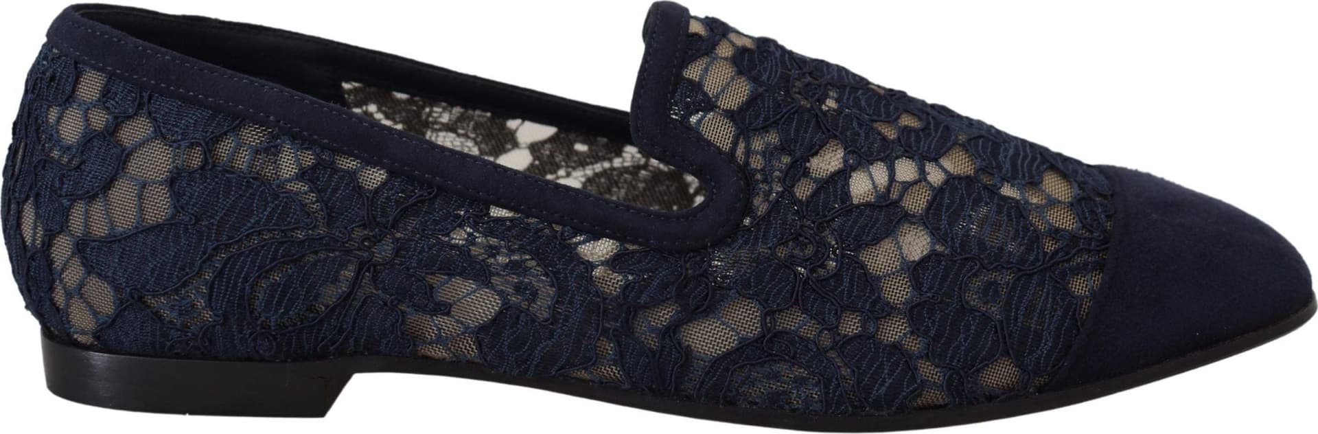 Dolce & Gabbana Blue Floral Lace Slip Ons Loafers Flats Shoes - 4