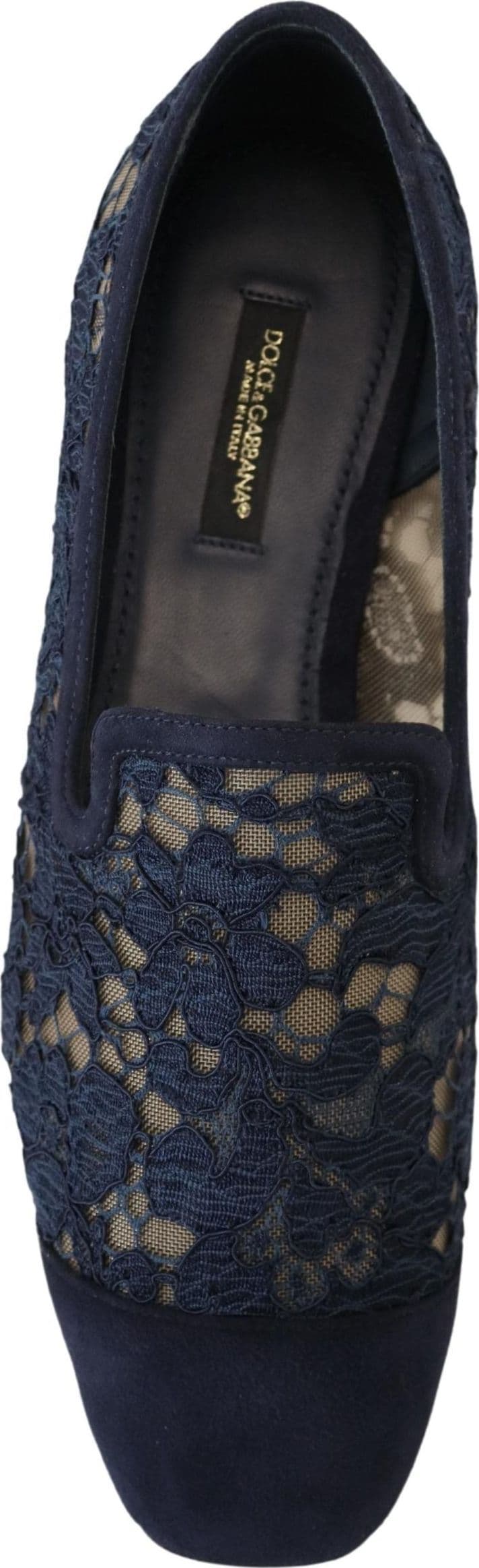 Dolce & Gabbana Blue Floral Lace Slip Ons Loafers Flats Shoes - 6