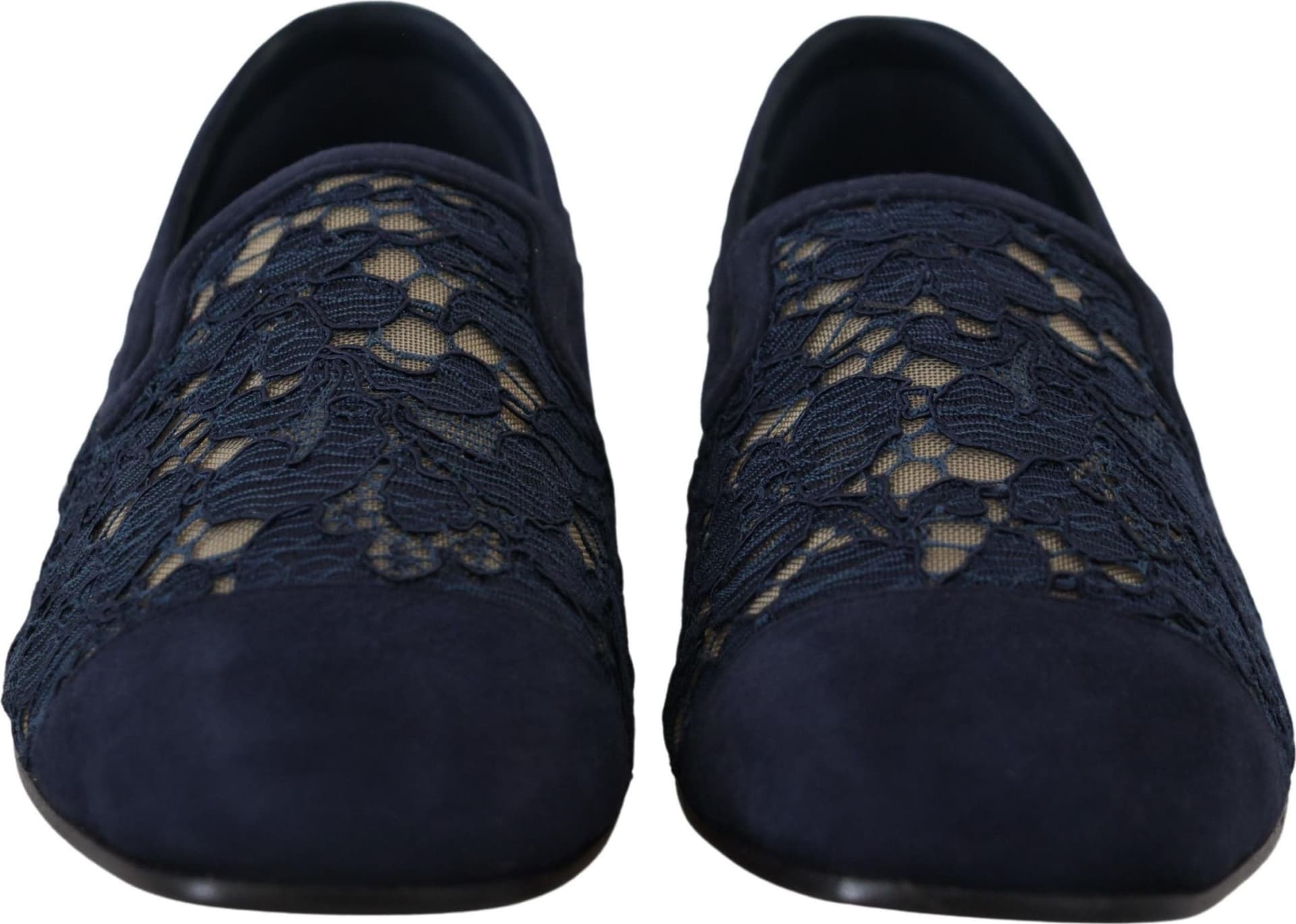Dolce & Gabbana Blue Floral Lace Slip Ons Loafers Flats Shoes - 7