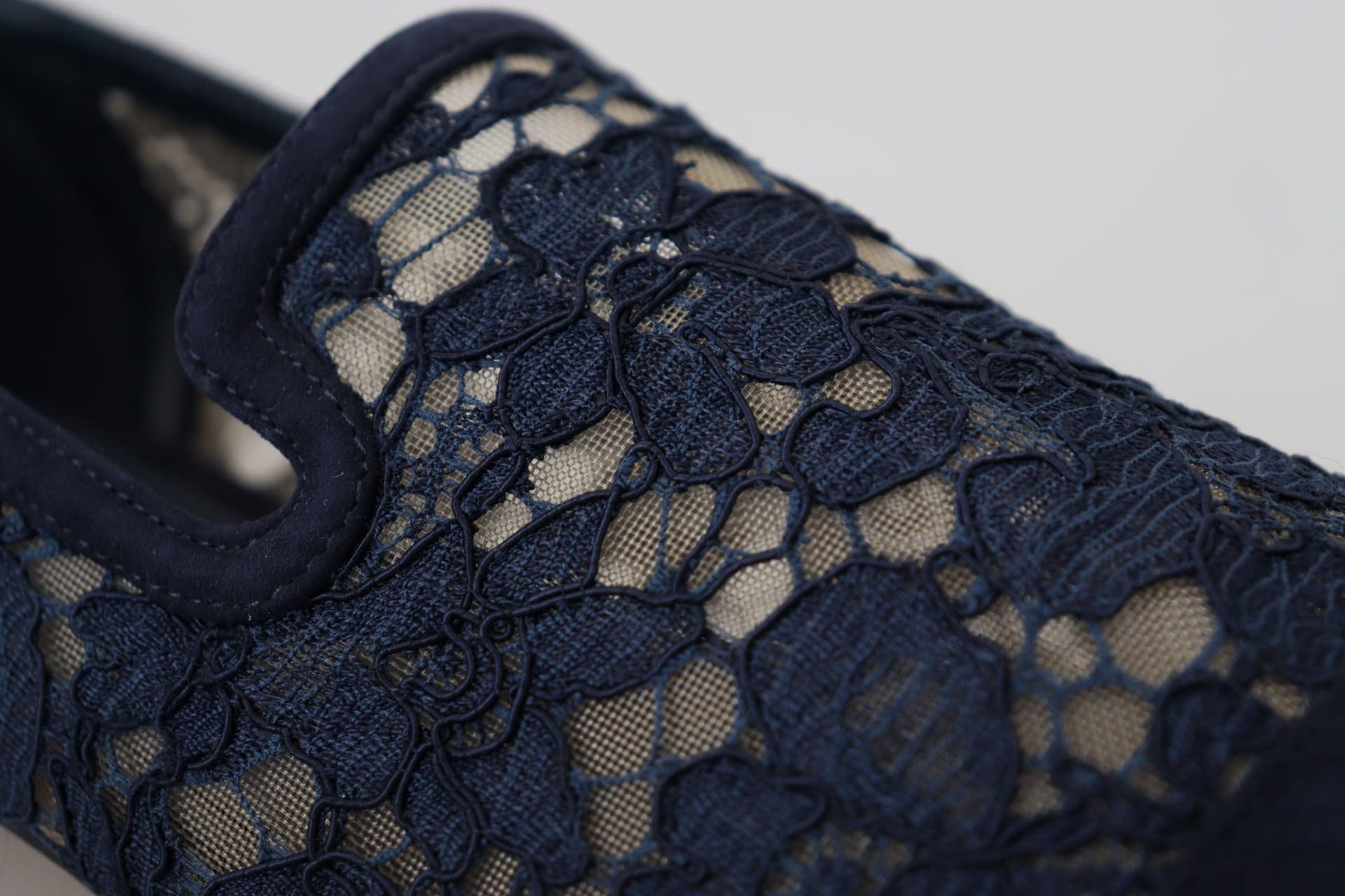 Dolce & Gabbana Blue Floral Lace Slip Ons Loafers Flats Shoes - 8