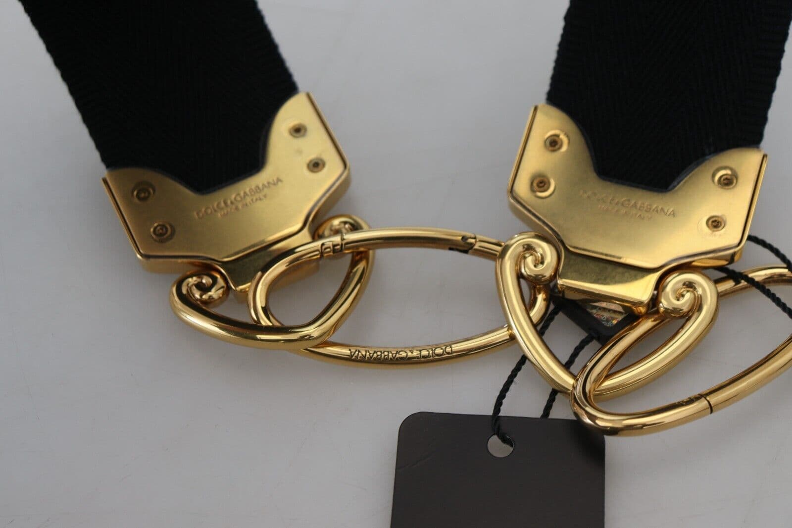Dolce & Gabbana Black Gold Logo Print Brass Bag Shoulder Strap - 3
