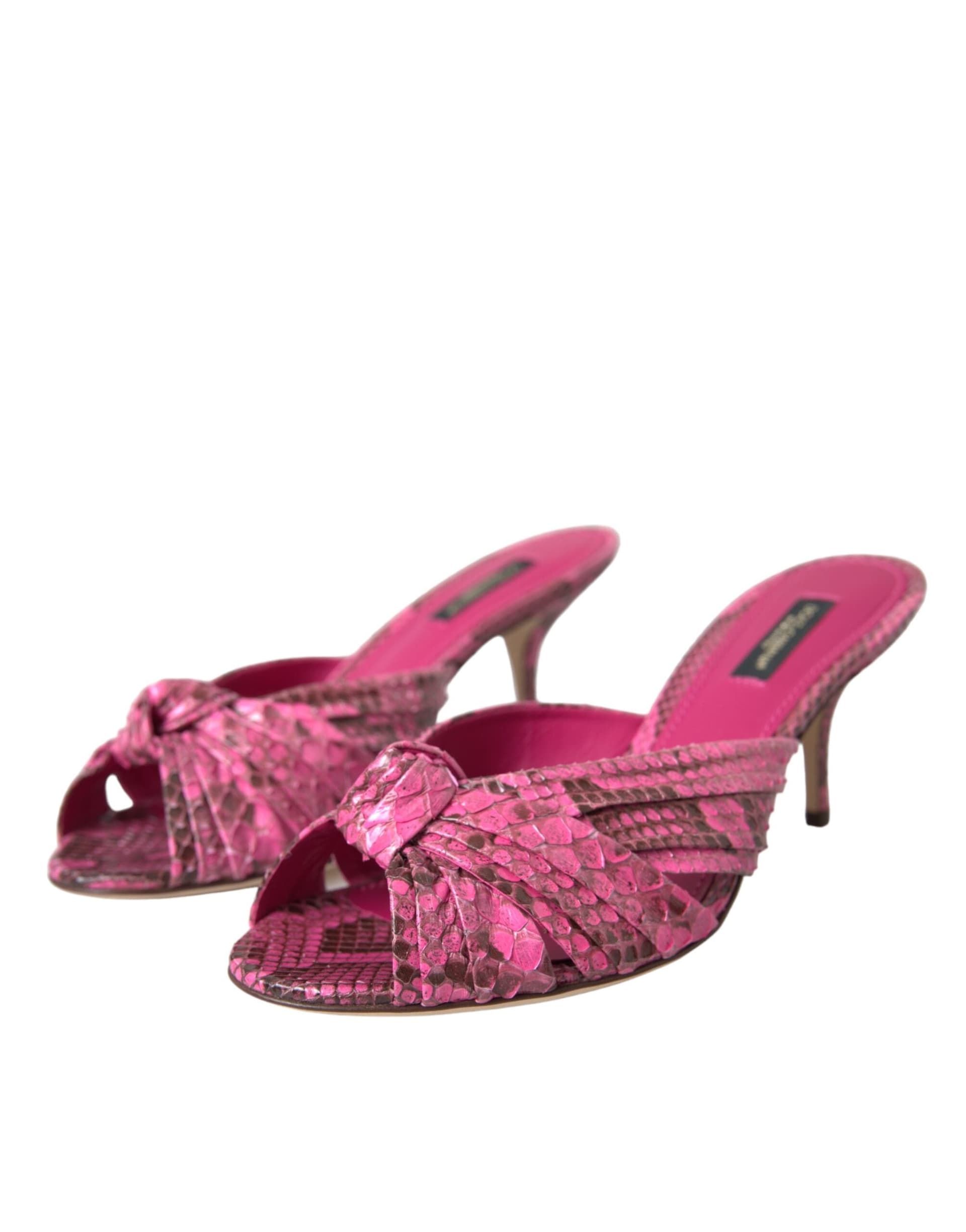 Dolce & Gabbana Pink Exotic Leather Kitten Heels Slides Shoes - 2
