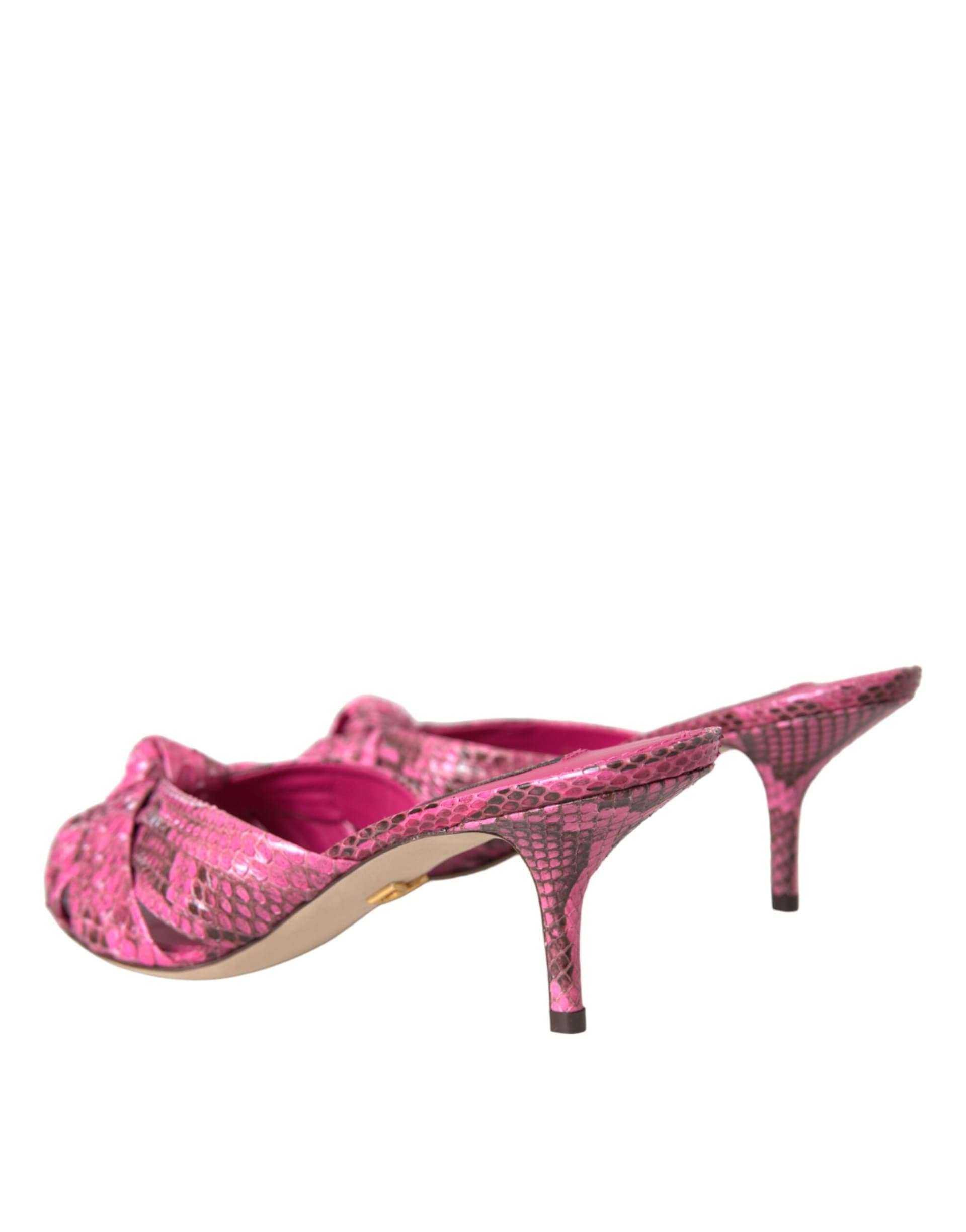 Dolce & Gabbana Pink Exotic Leather Kitten Heels Slides Shoes - 3