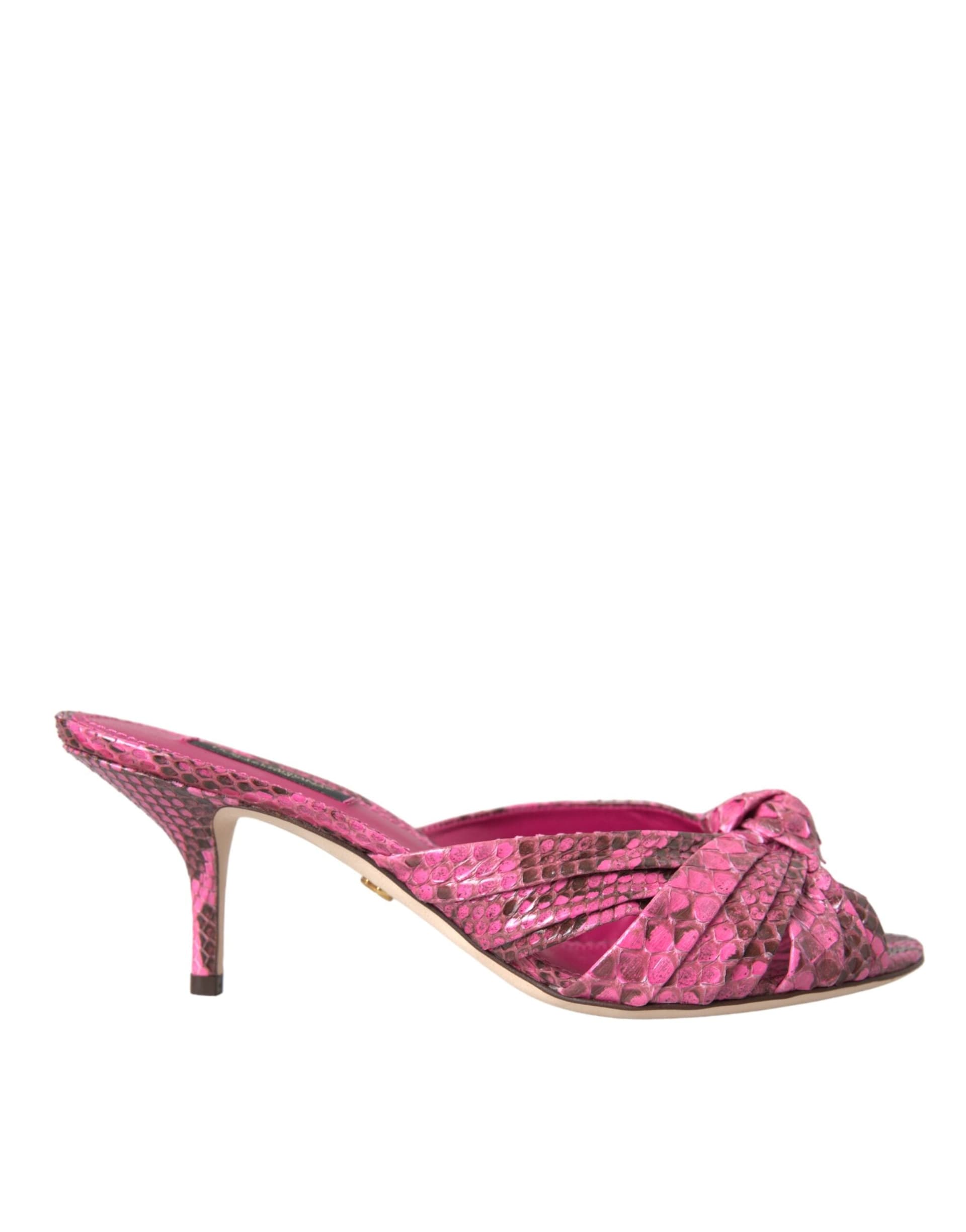 Dolce & Gabbana Pink Exotic Leather Kitten Heels Slides Shoes - 5