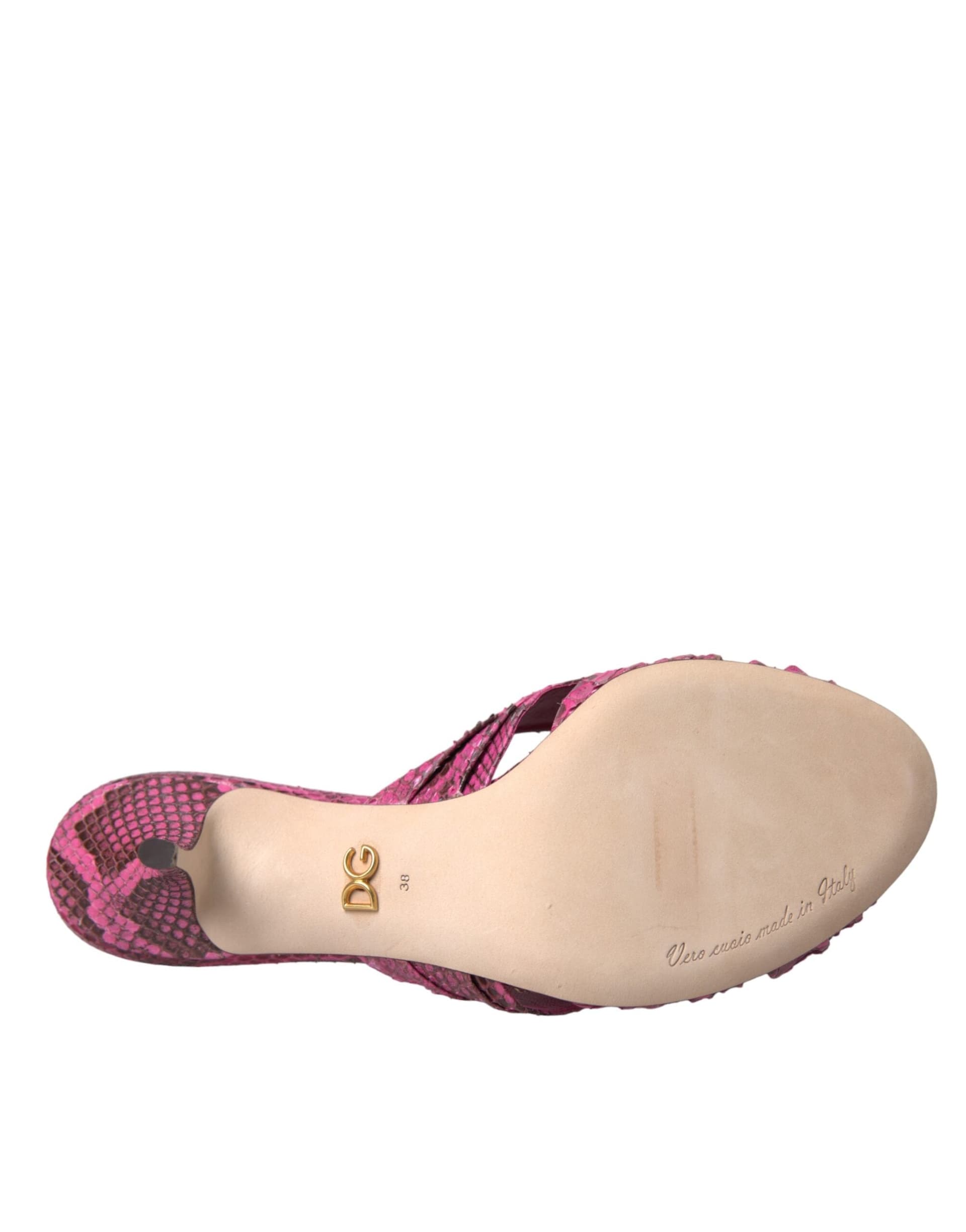 Dolce & Gabbana Pink Exotic Leather Kitten Heels Slides Shoes - 7