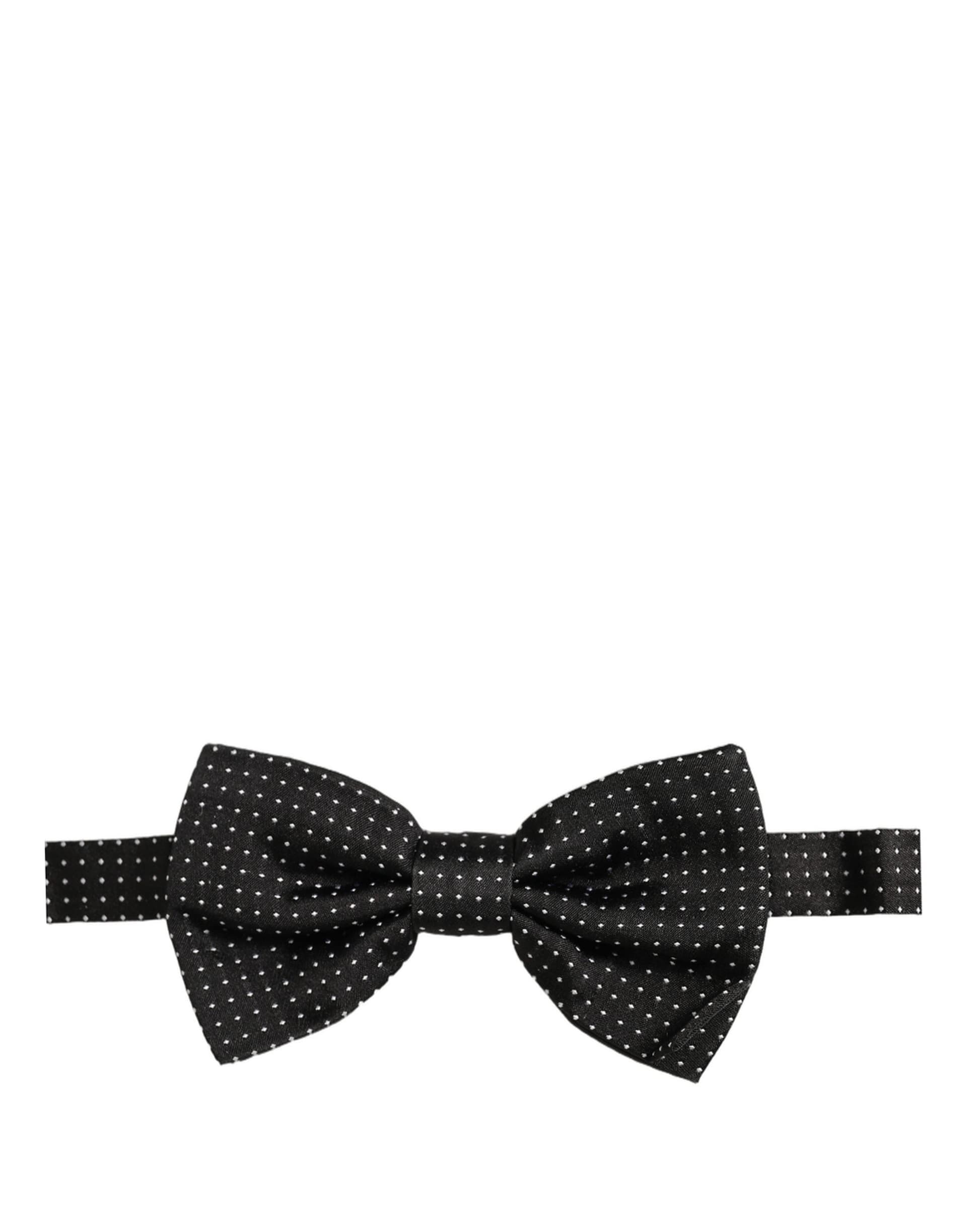 Dolce & Gabbana Men Black Polka Dot Silk Adjustable Neck Papillon Bow Tie - 2