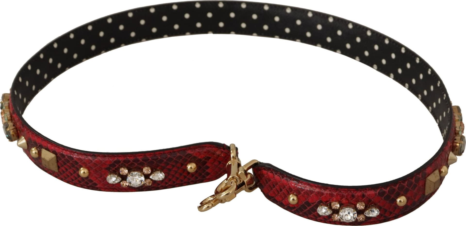 Dolce & Gabbana Red Python Leather Crystals Reversible Shoulder Strap - 8