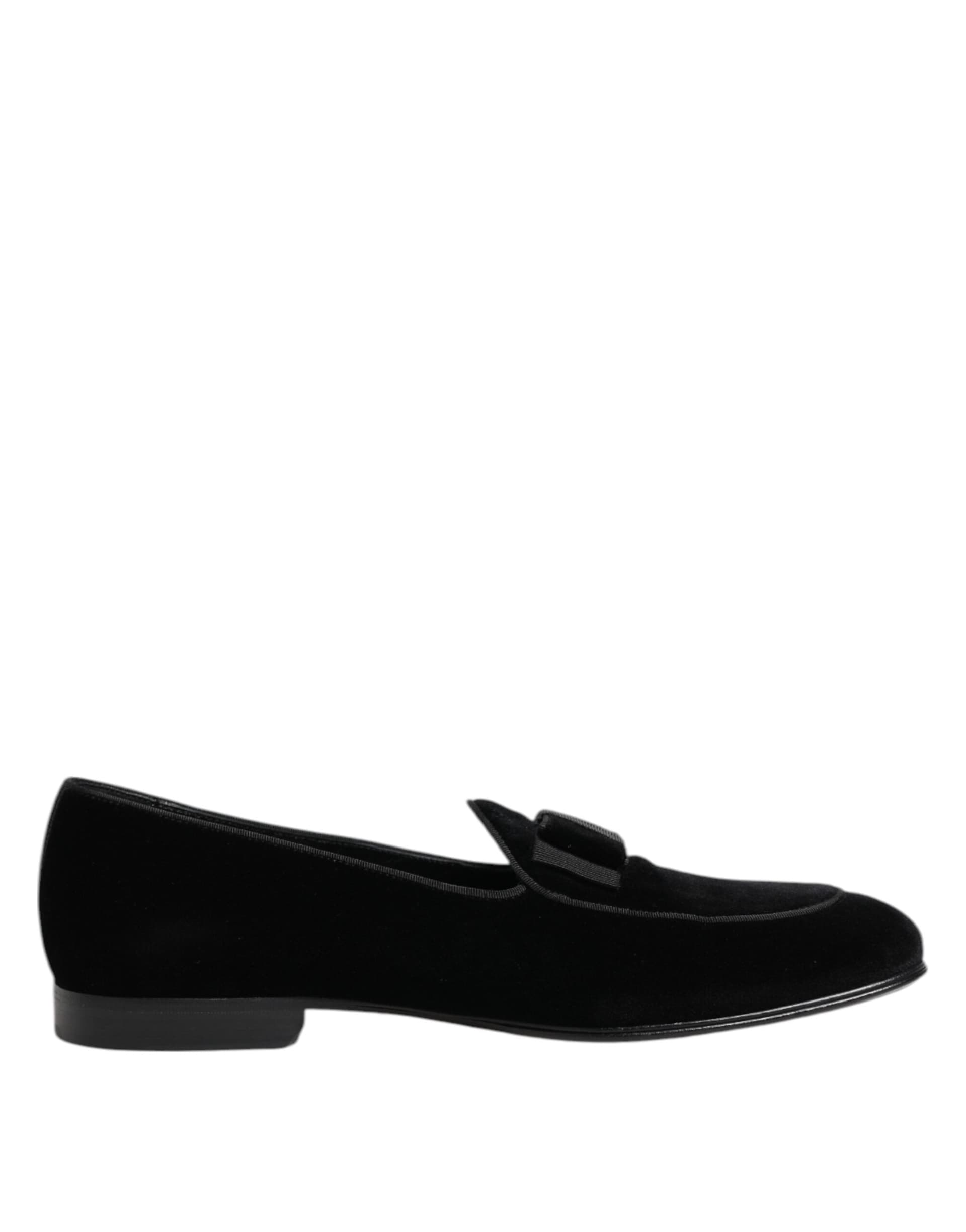 Dolce & Gabbana Black Velvet Loafers Formal Men Dress Shoes - 7