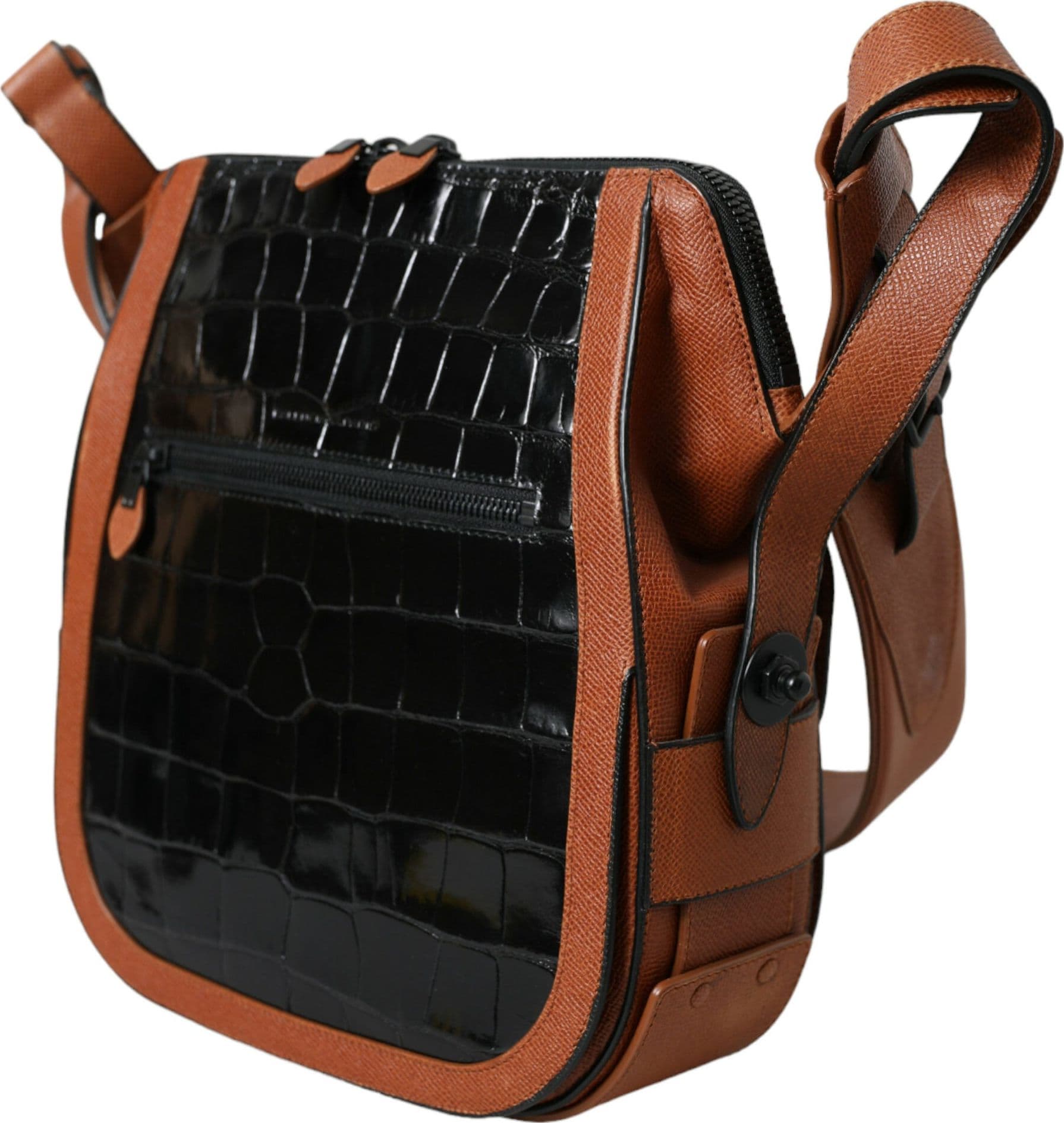 Balenciaga Black Brown Exotic Skin Leather Vertical Crossbody Purse Bag - 2