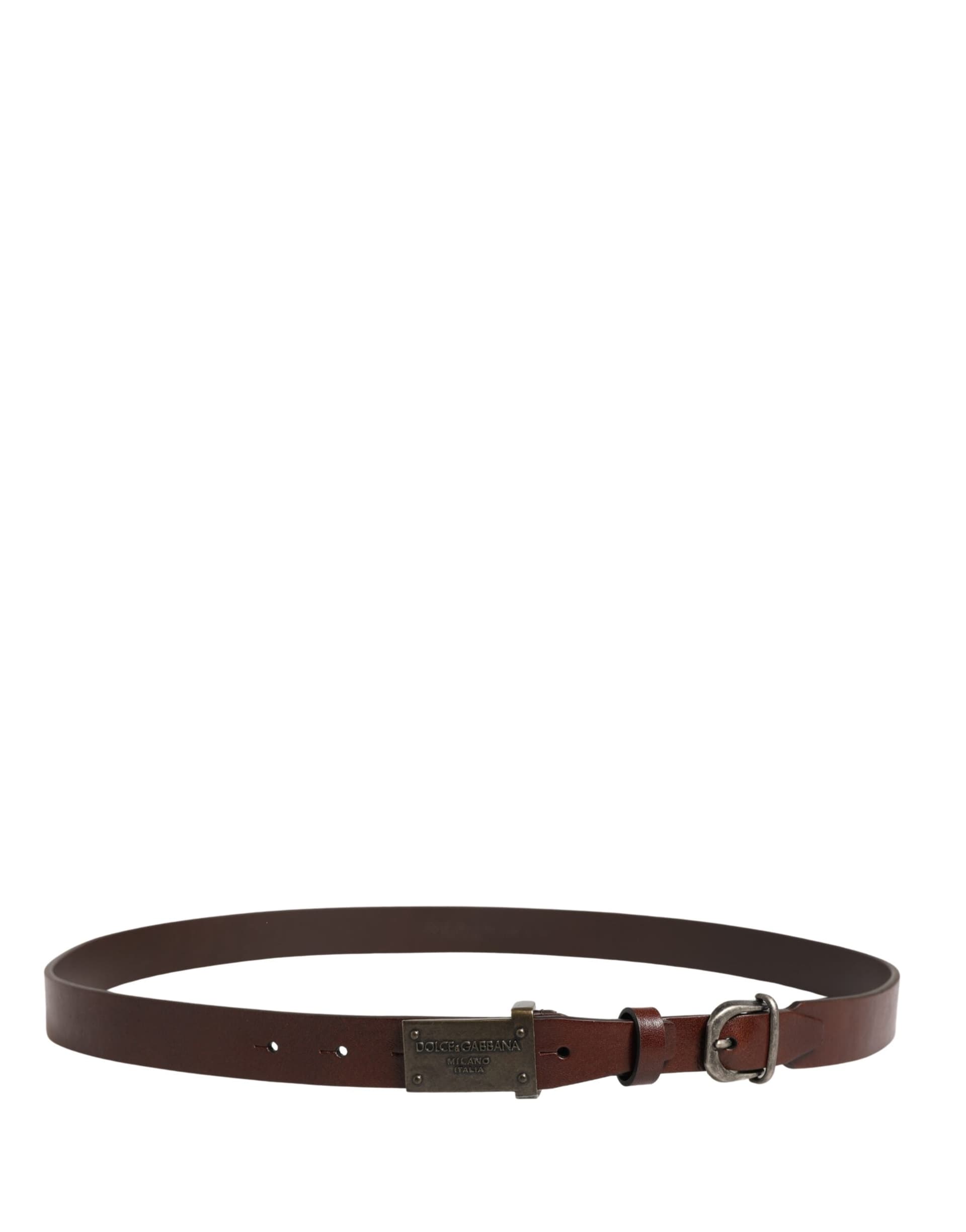 Dolce & Gabbana Brown Leather Logo Metal Buckle Men Belt - 3