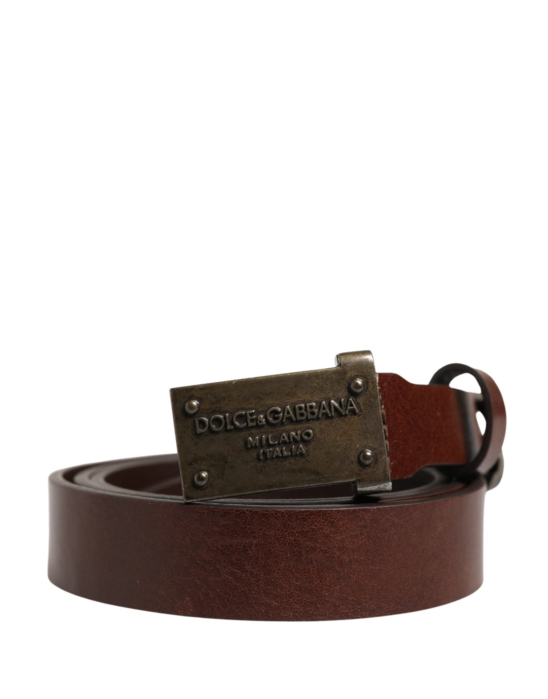 Dolce & Gabbana Brown Leather Logo Metal Buckle Men Belt - 5