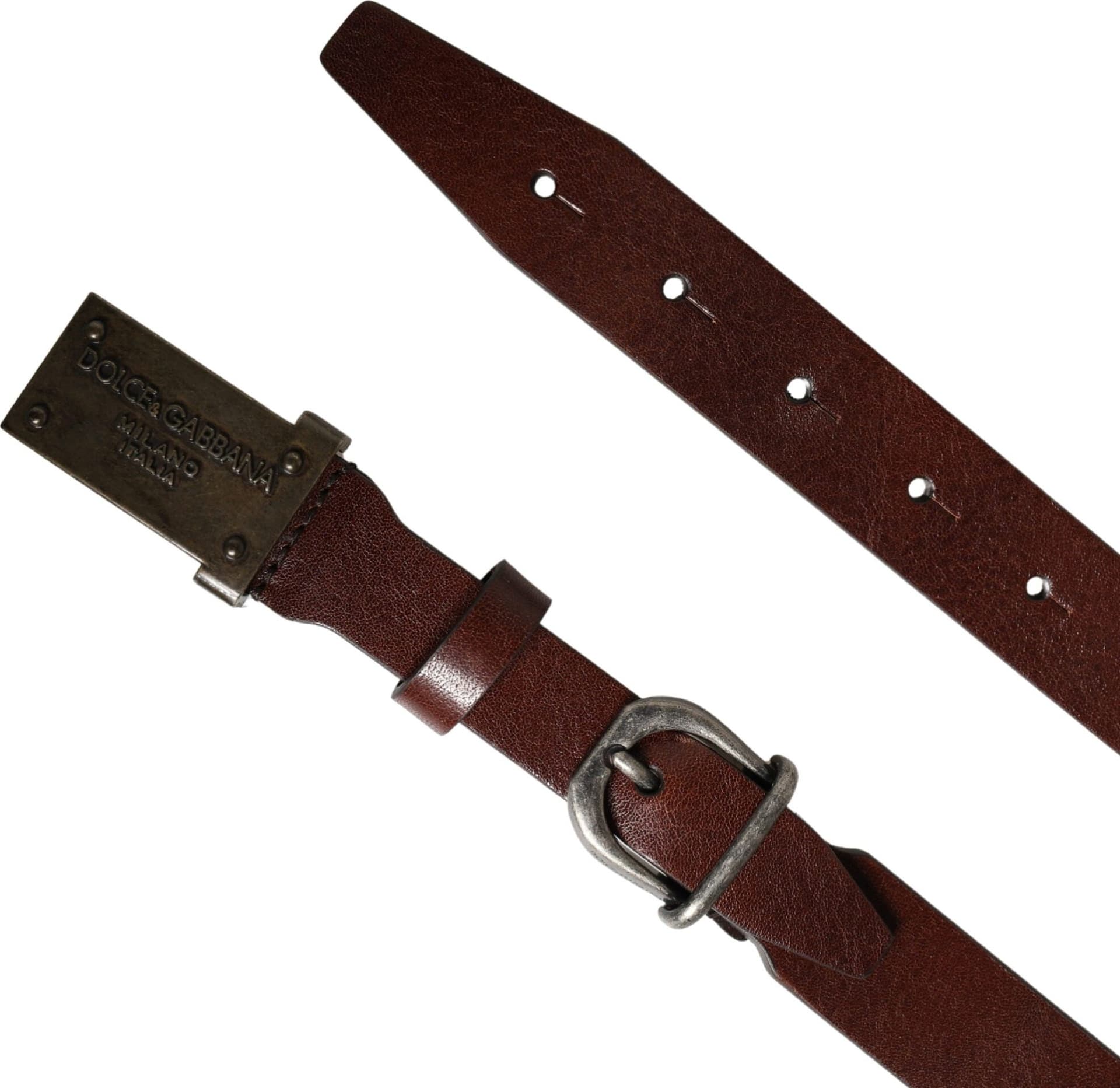 Dolce & Gabbana Brown Leather Logo Metal Buckle Men Belt - 6