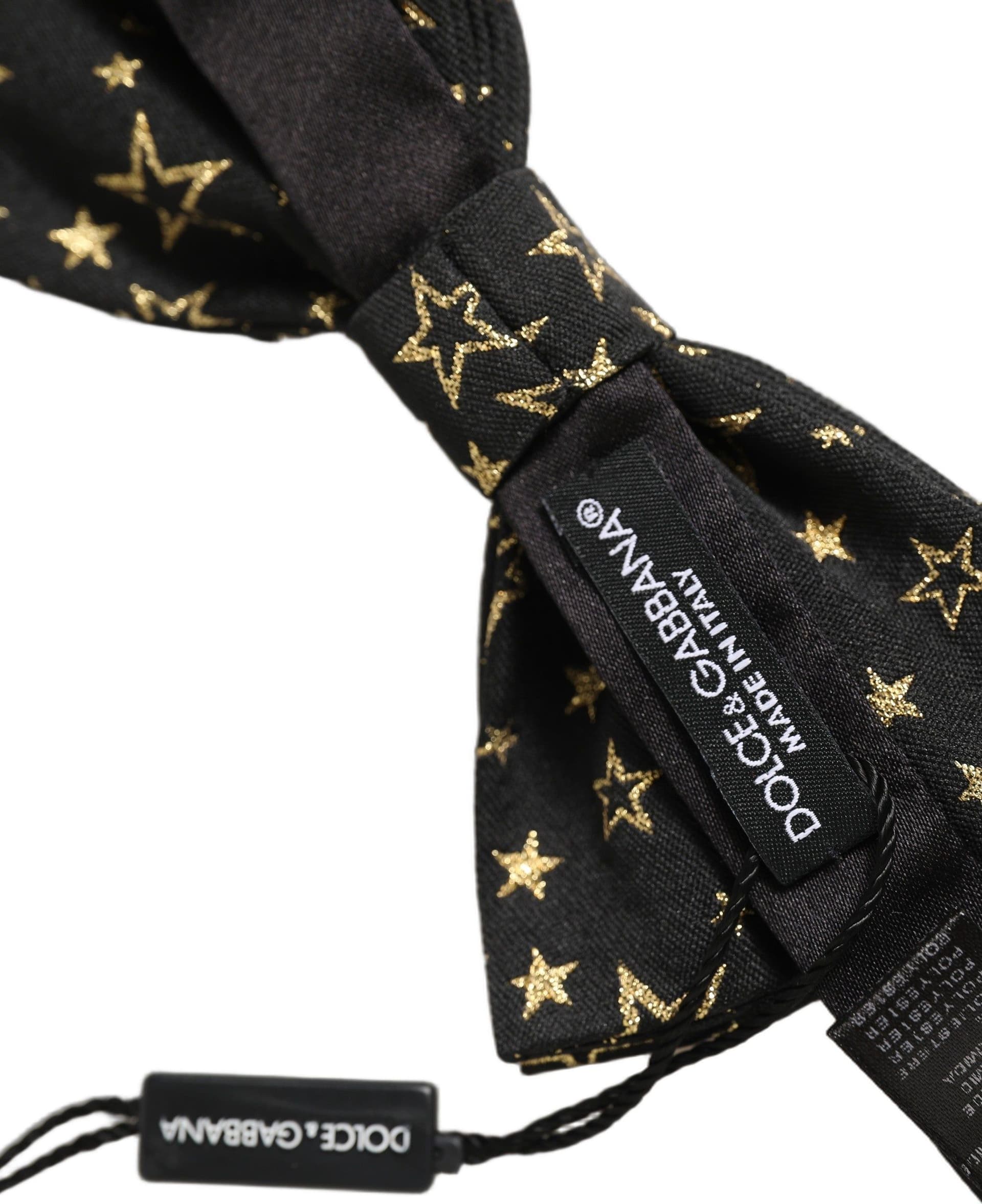 Dolce & Gabbana Men Black Star 100% Silk Adjustable Neck Papillon Bow Tie - 6