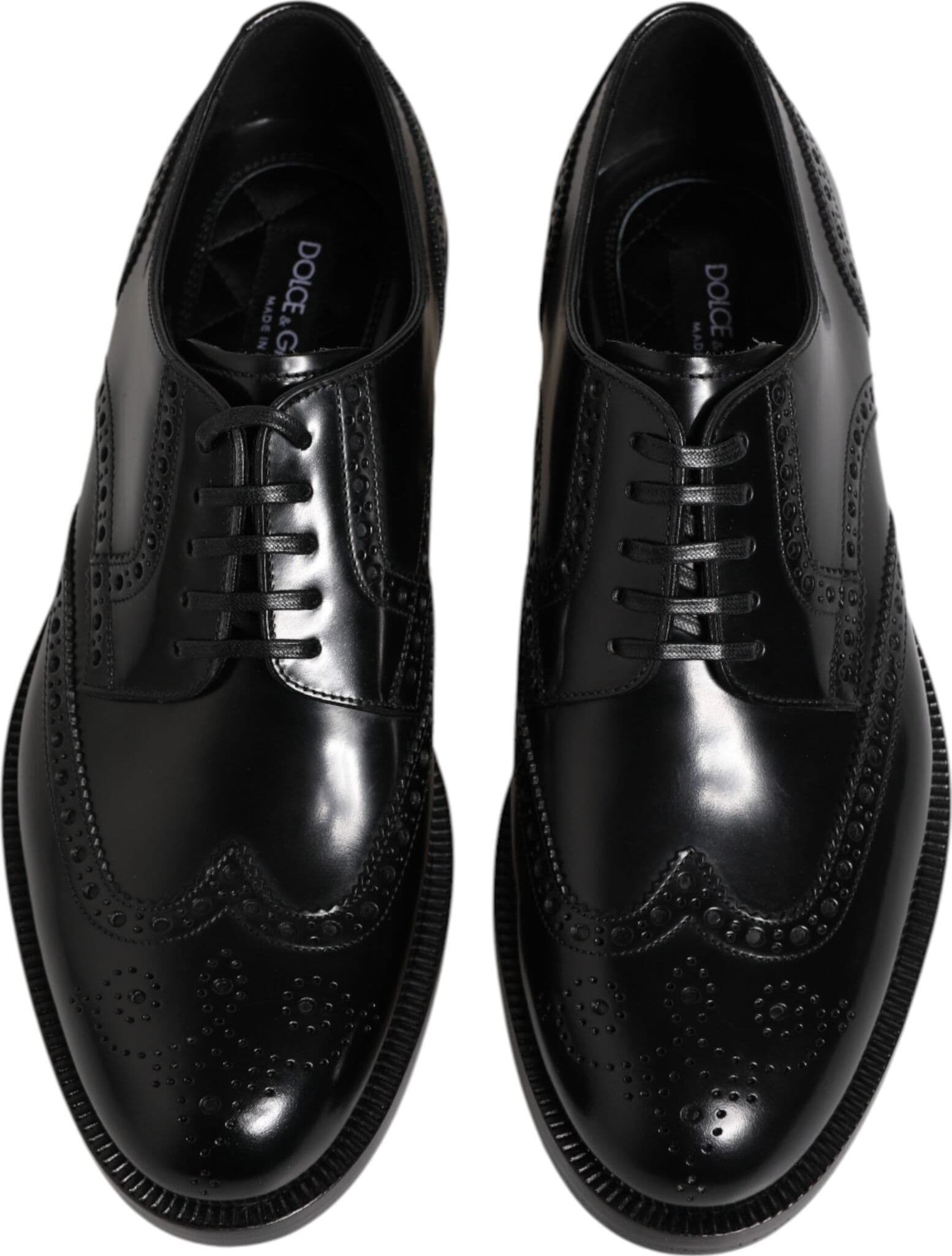 Dolce & Gabbana Black Leather Derby Wingtip Formal Shoes - 2